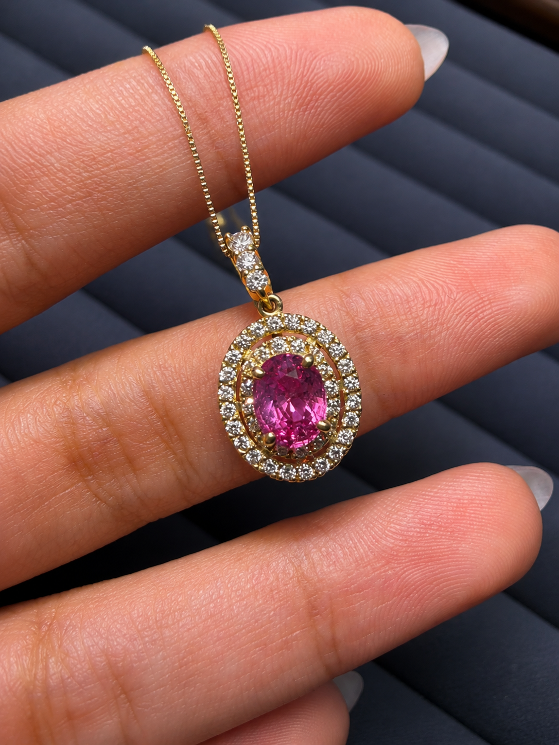 Padparadscha Sapphire Diamond Necklace in K18 / P1.22ct / D0.42ct 8603