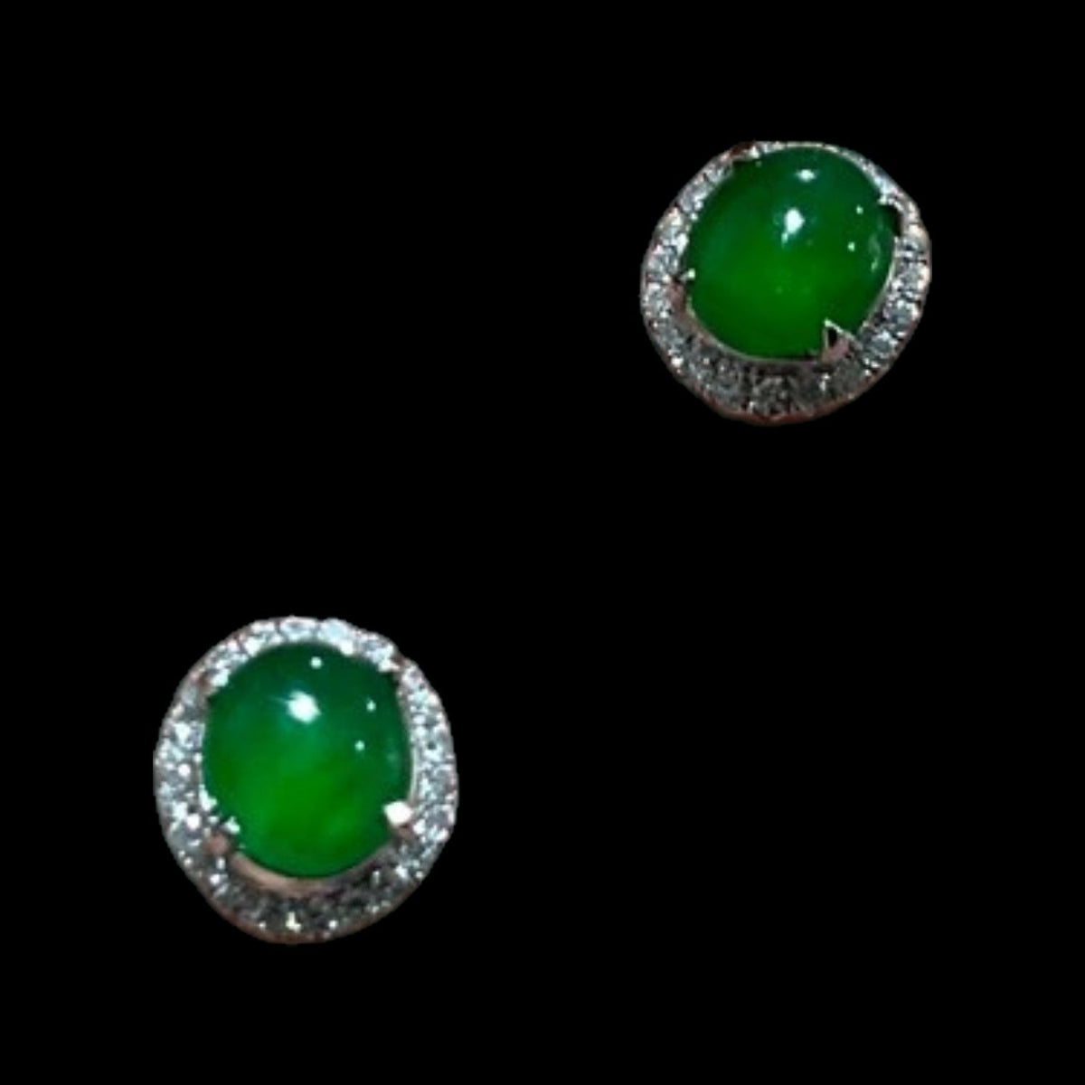6.03mm & 5.37mm Natural Green Jade Earrings set in 18K White Gold