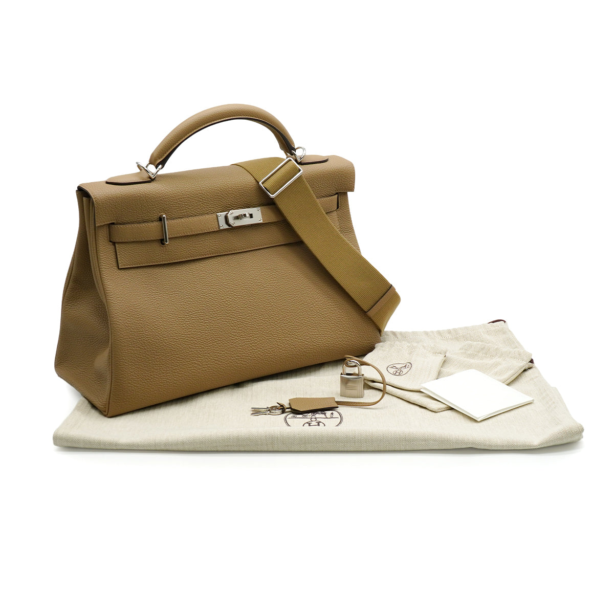 HERMES KELLY 42 RETOURNE  BEIGE MARFA TOGO HAND SHOULDER BAG 2024 W STAMP PALLADIUM HARDWARE 90342566