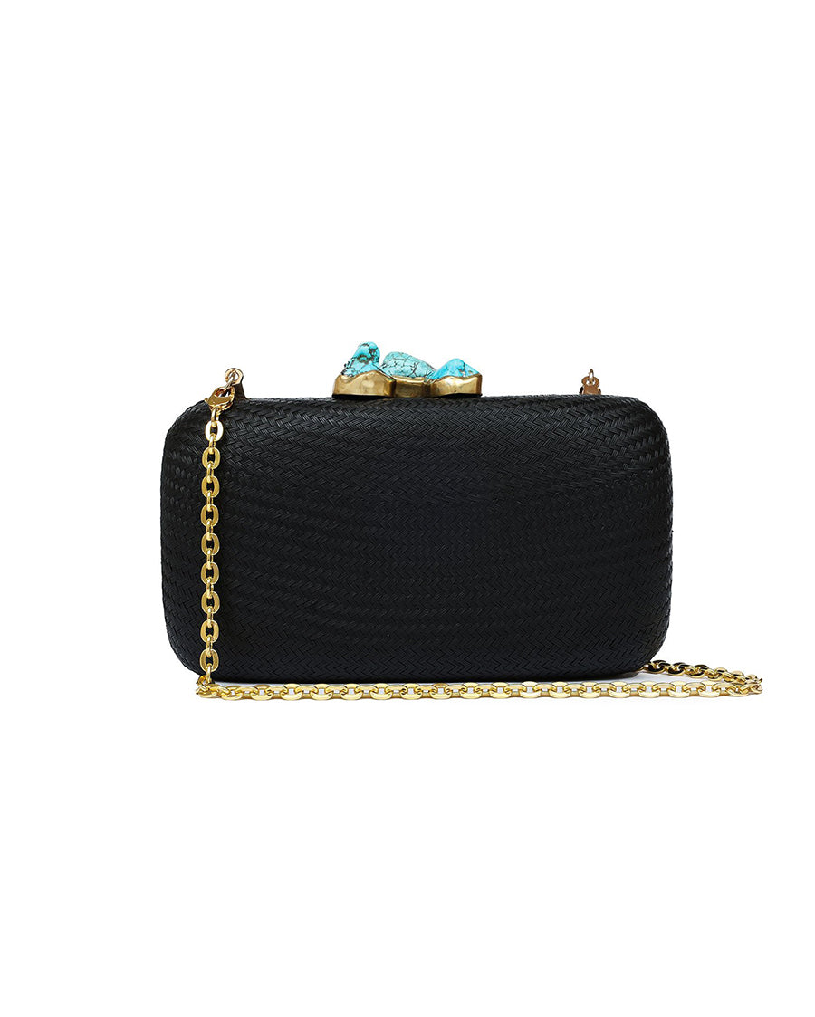 Kai Black Clutch with Aqua Stone