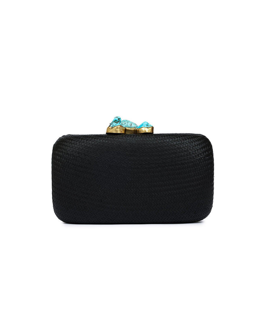 Kai Black Clutch with Aqua Stone