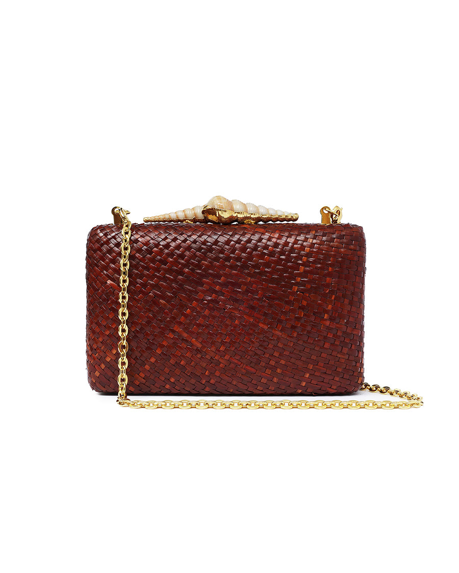 Kapre Brown Clutch with Shells Stone