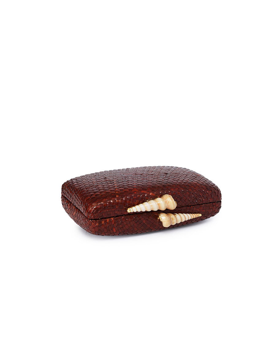 Kapre Brown Clutch with Shells Stone