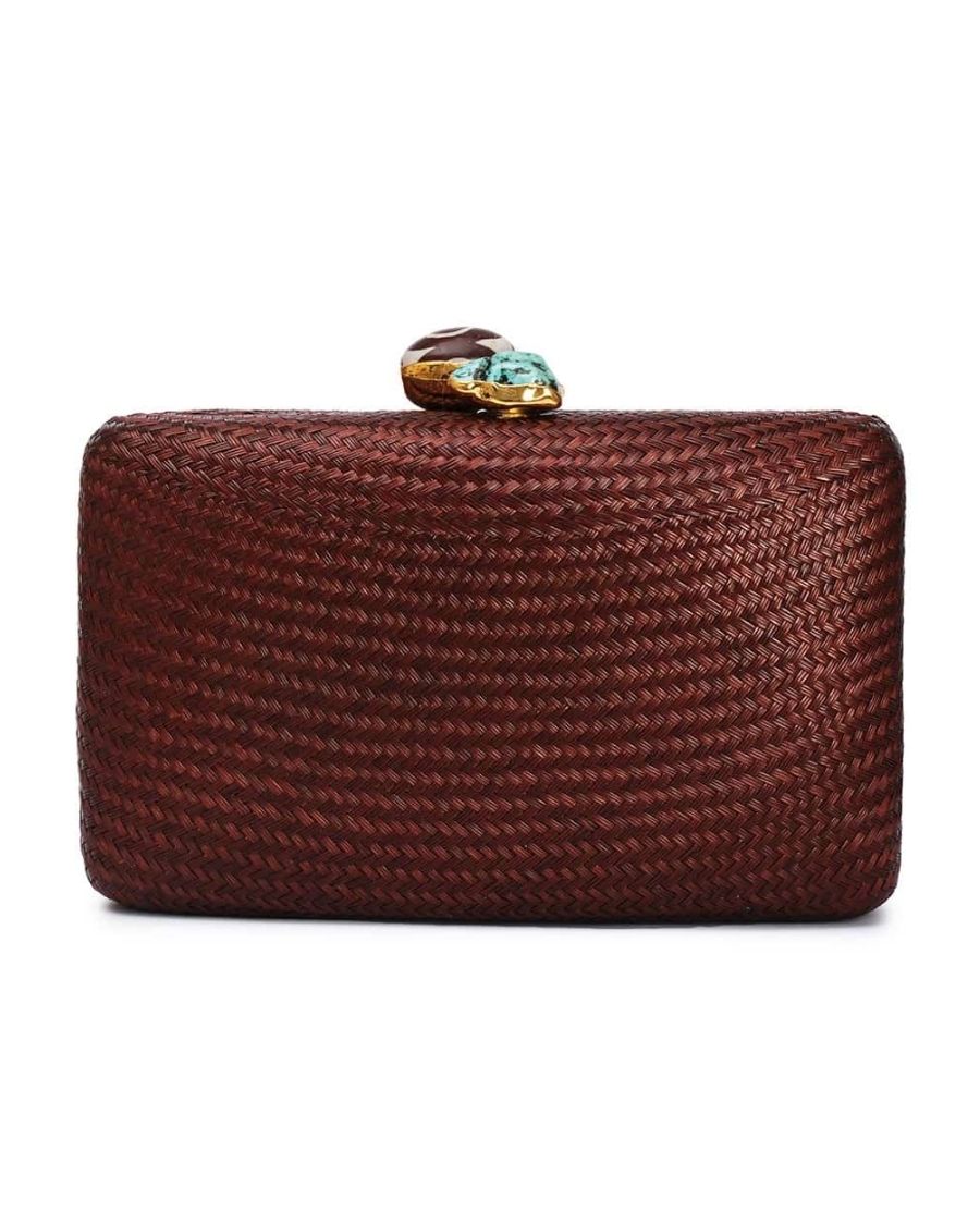 Kapre Chocolate Clutch with Turquoise & Murano Stone