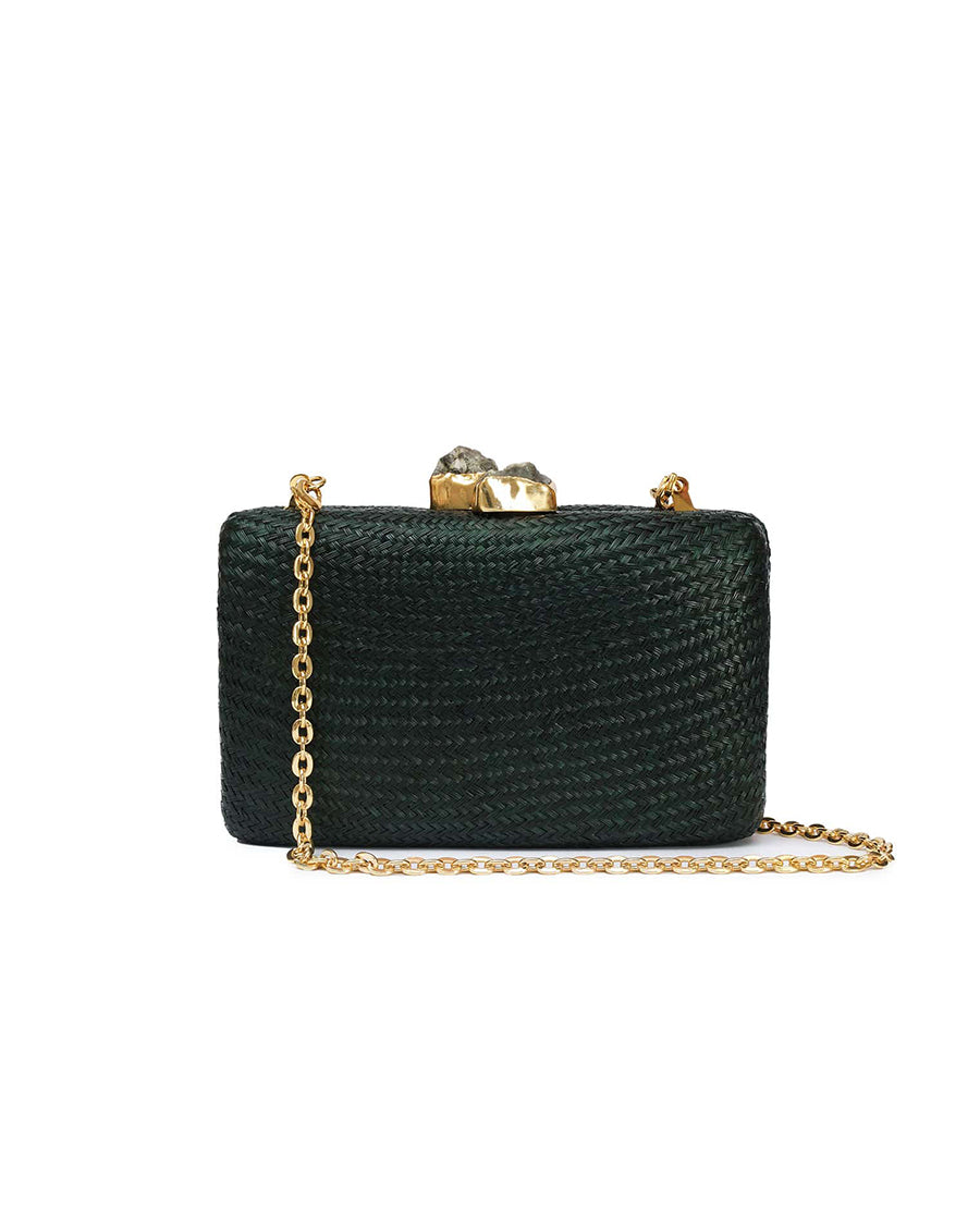 Kapre Dark Green Clutch with Green Quartz Stone