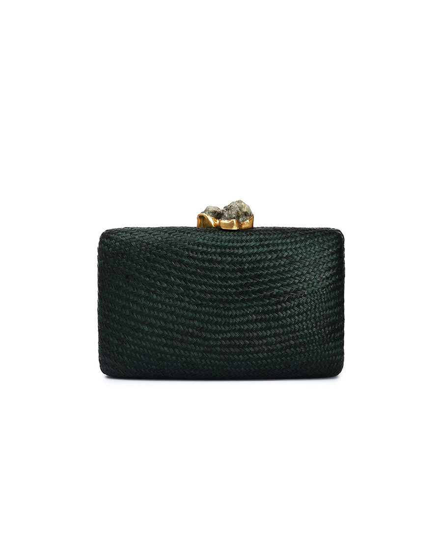 Kapre Dark Green Clutch with Green Quartz Stone