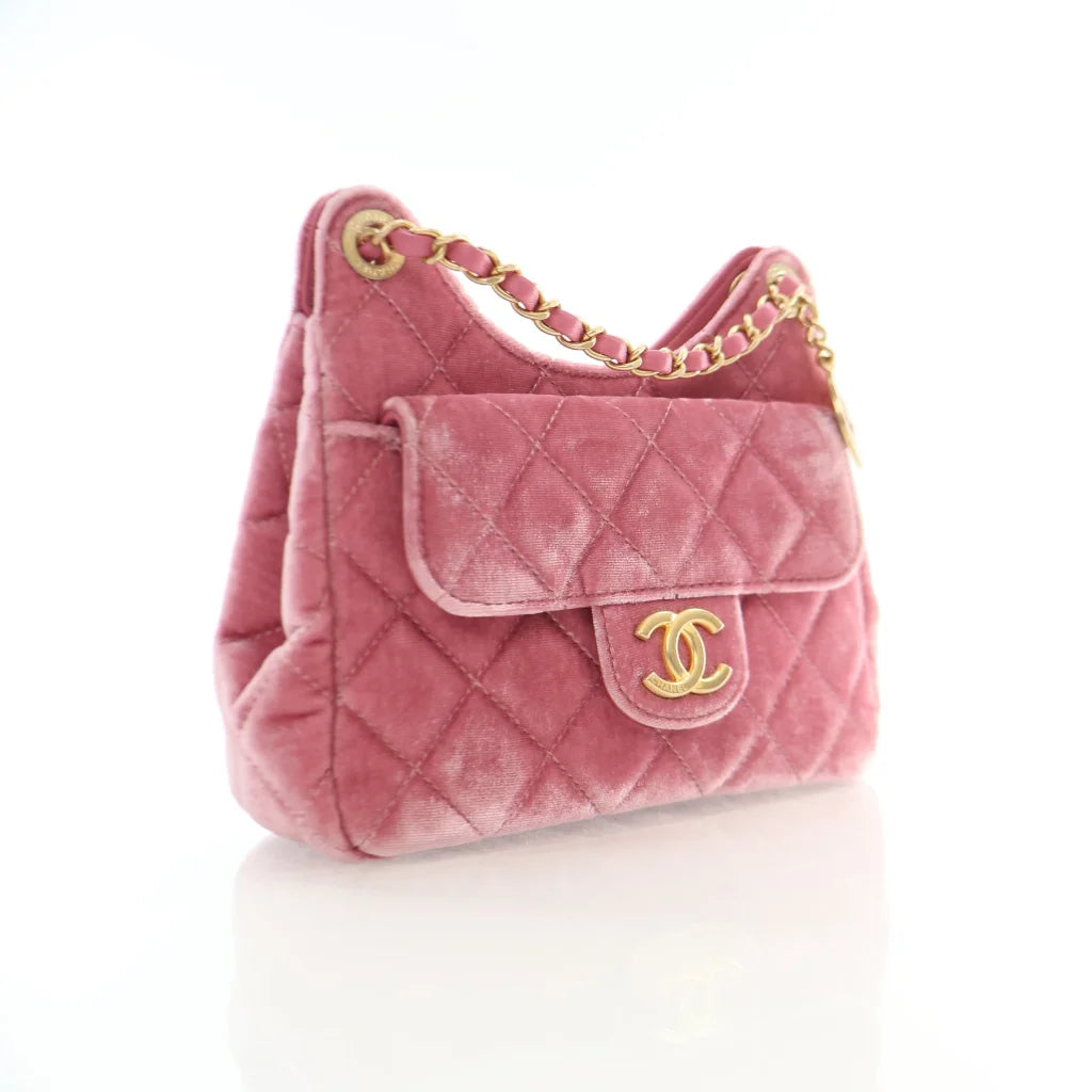 Chanel Wave CC Hobo Small Pink Velvet L-1XRLRQ