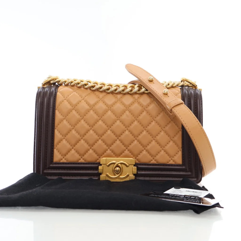 Chanel Boy Bag Old Medium Brown Lambskin L-6U445P