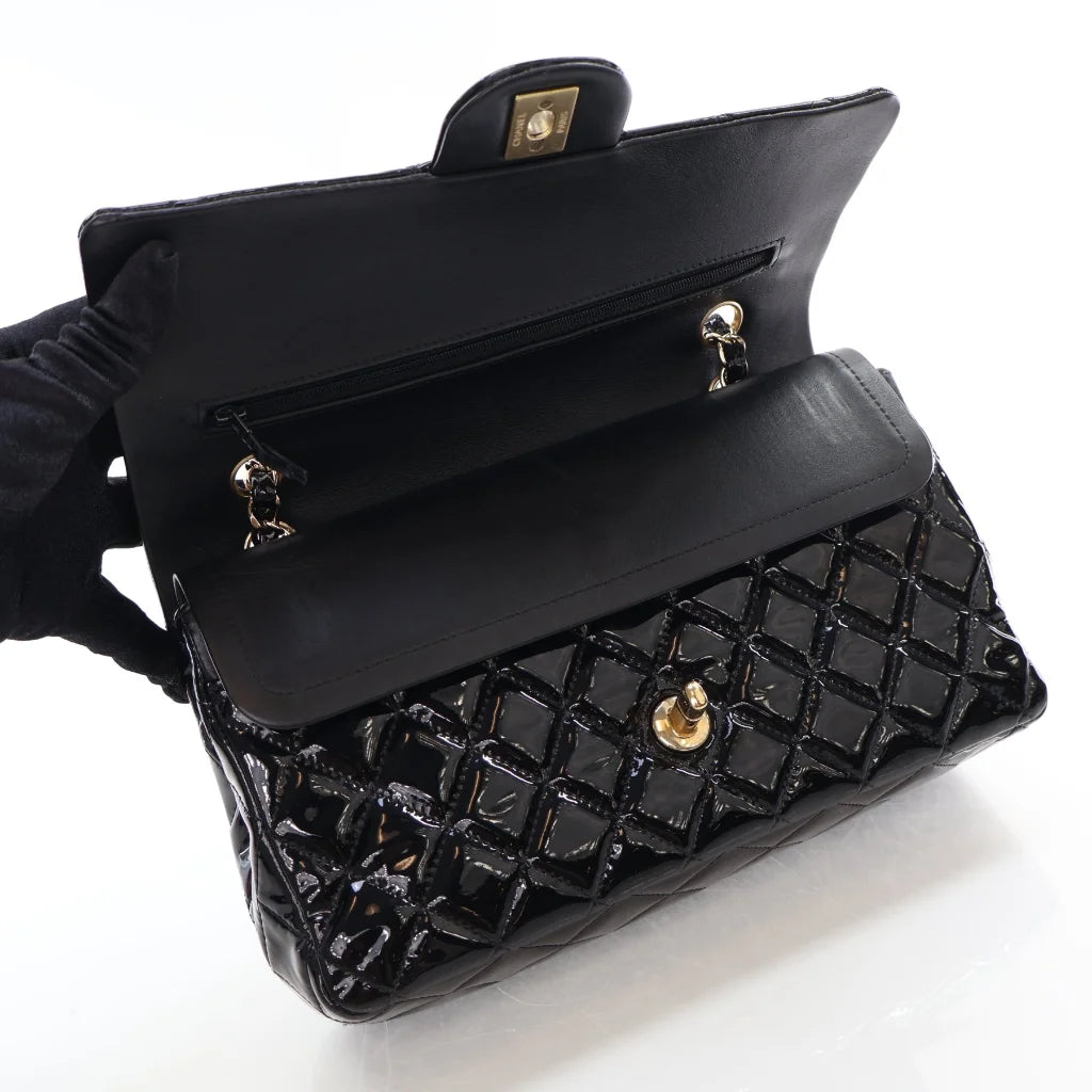 Chanel Classic Flap Medium Black Patent L-MRJRJP