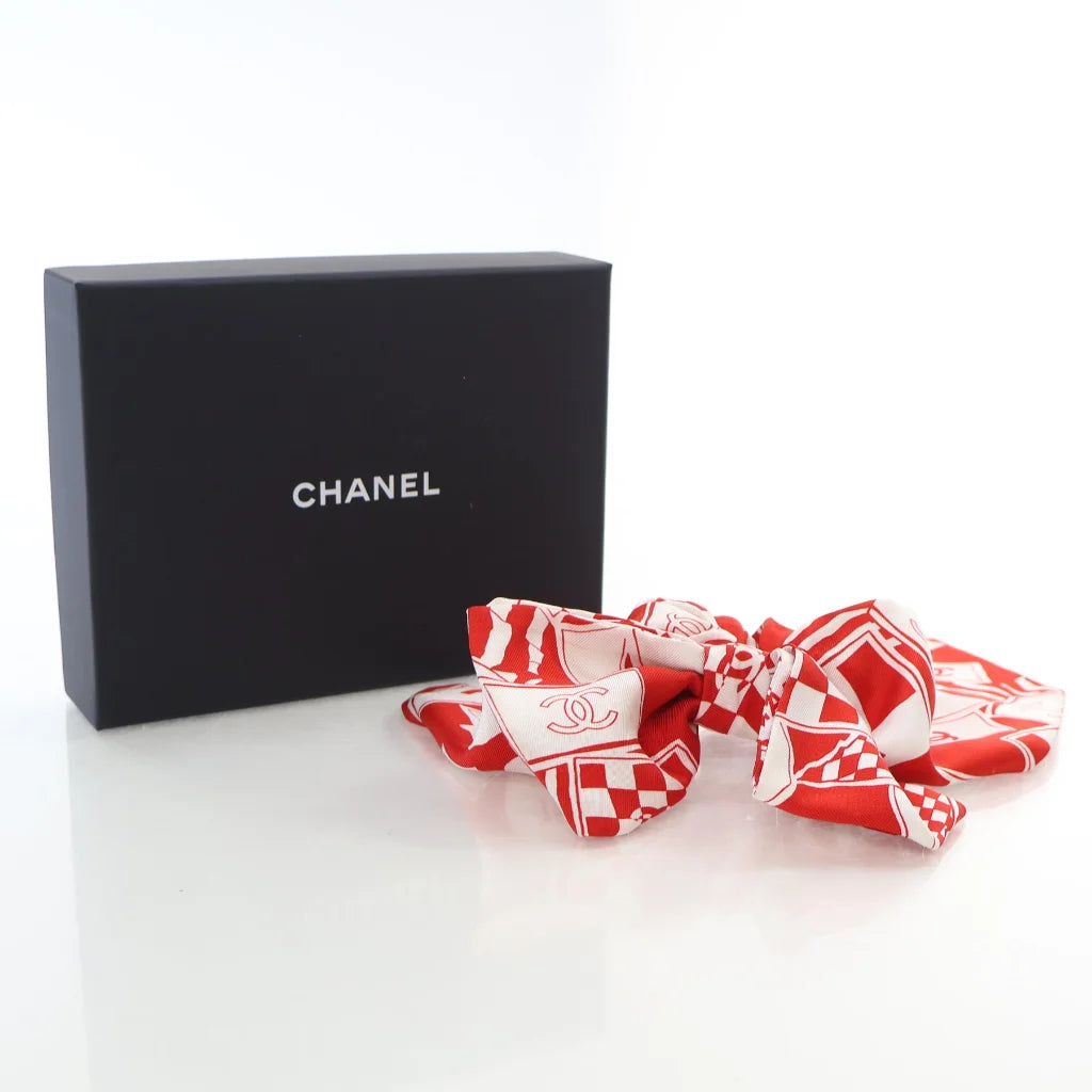 Chanel Twill CC Hair Tie Red/White Silk L-O6C4DS