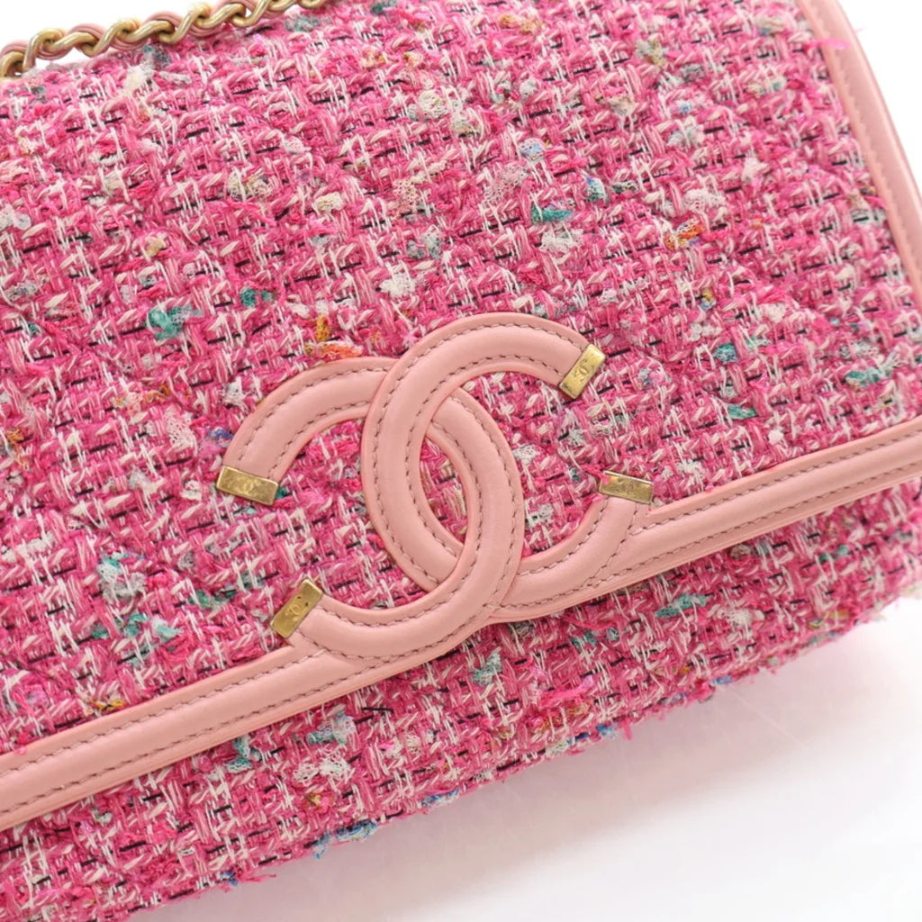 Chanel Medium Pink Tweed CC Filigree Flap L-OIGC1Y