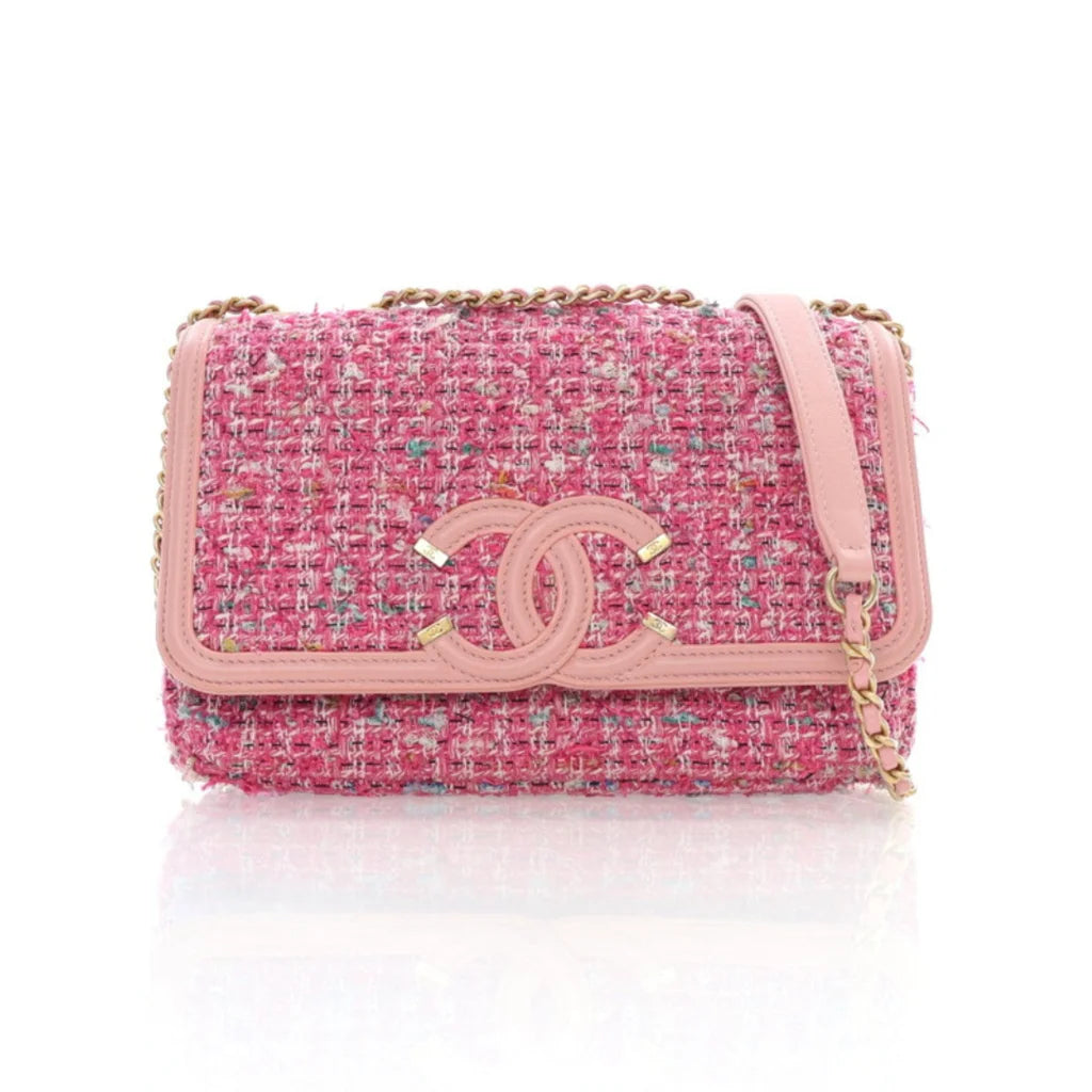 Chanel Medium Pink Tweed CC Filigree Flap L-OIGC1Y