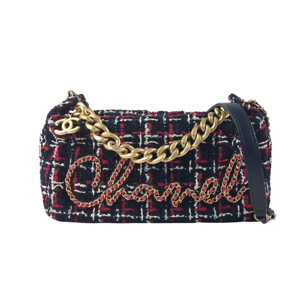 Chanel Multicolor Tweed Written In Chain Hobo L-TRJOVZ