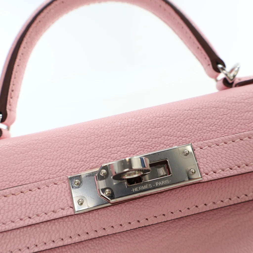 Hermes Rose Sakura Chevre Mysore Mini Kelly L-VHTH1W