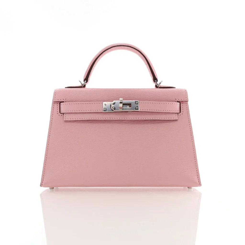 Hermes Rose Sakura Chevre Mysore Mini Kelly L-VHTH1W