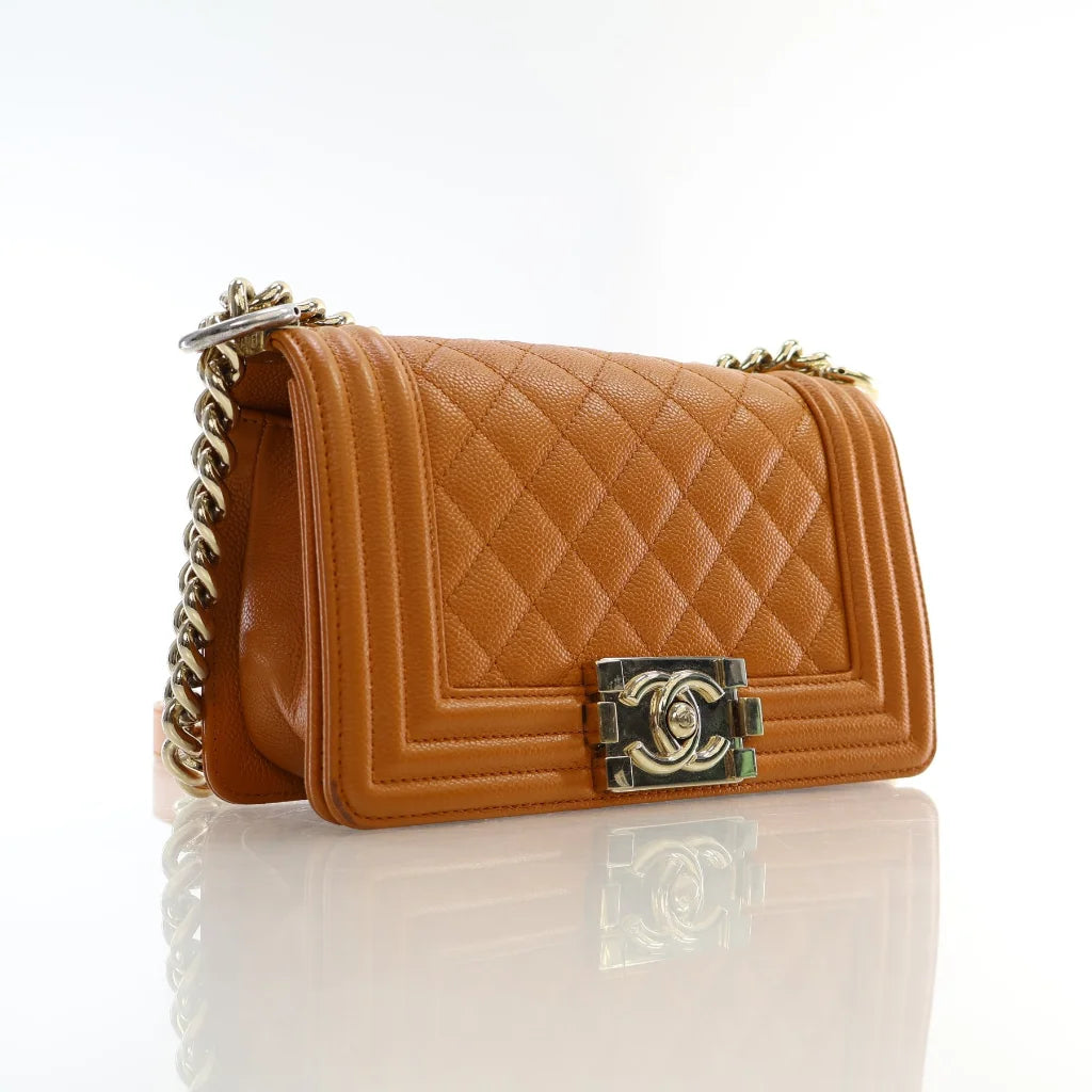 Chanel 21A Small Boy Bag Caramel Brown Caviar L-ZZM8B1