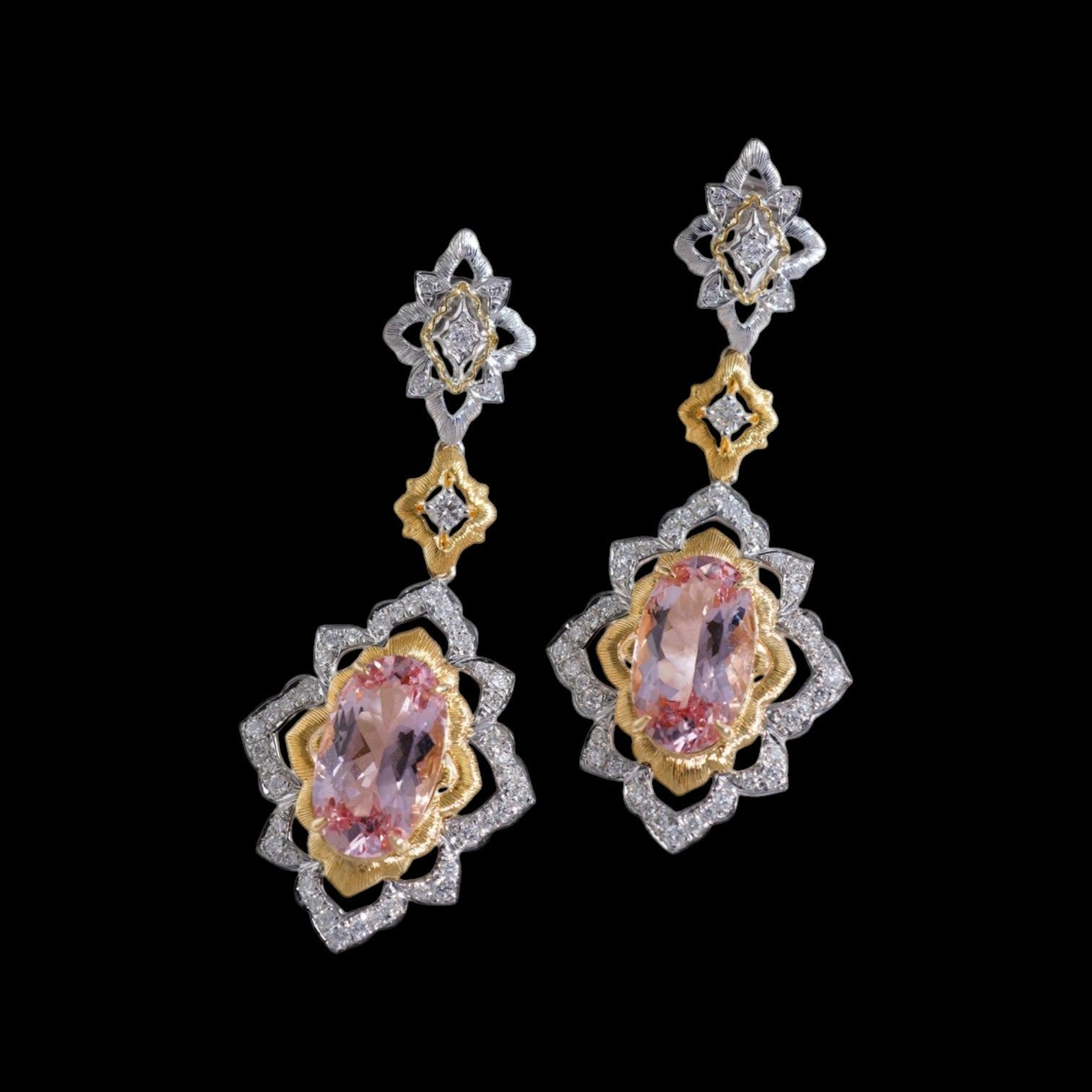 6.47ct Natural Cherry Blossom Colour Morganite &  0.74ct Natural Diamond Earrings set in 18K Gold