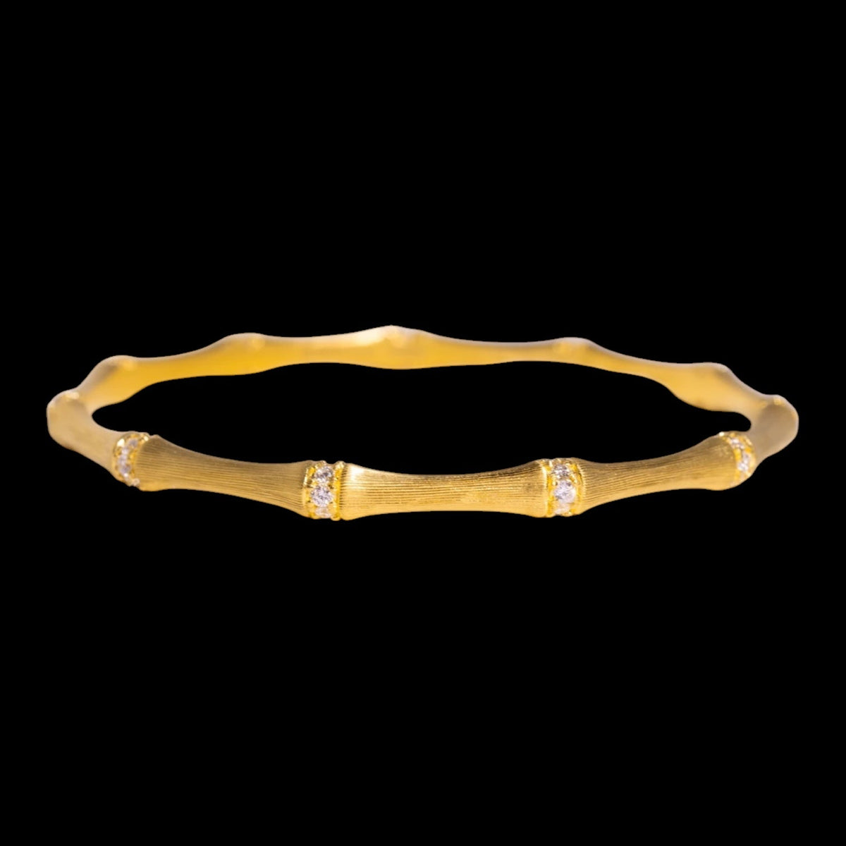 24K Gold Bamboo Bangle with 0.748ct White Diamond Detail