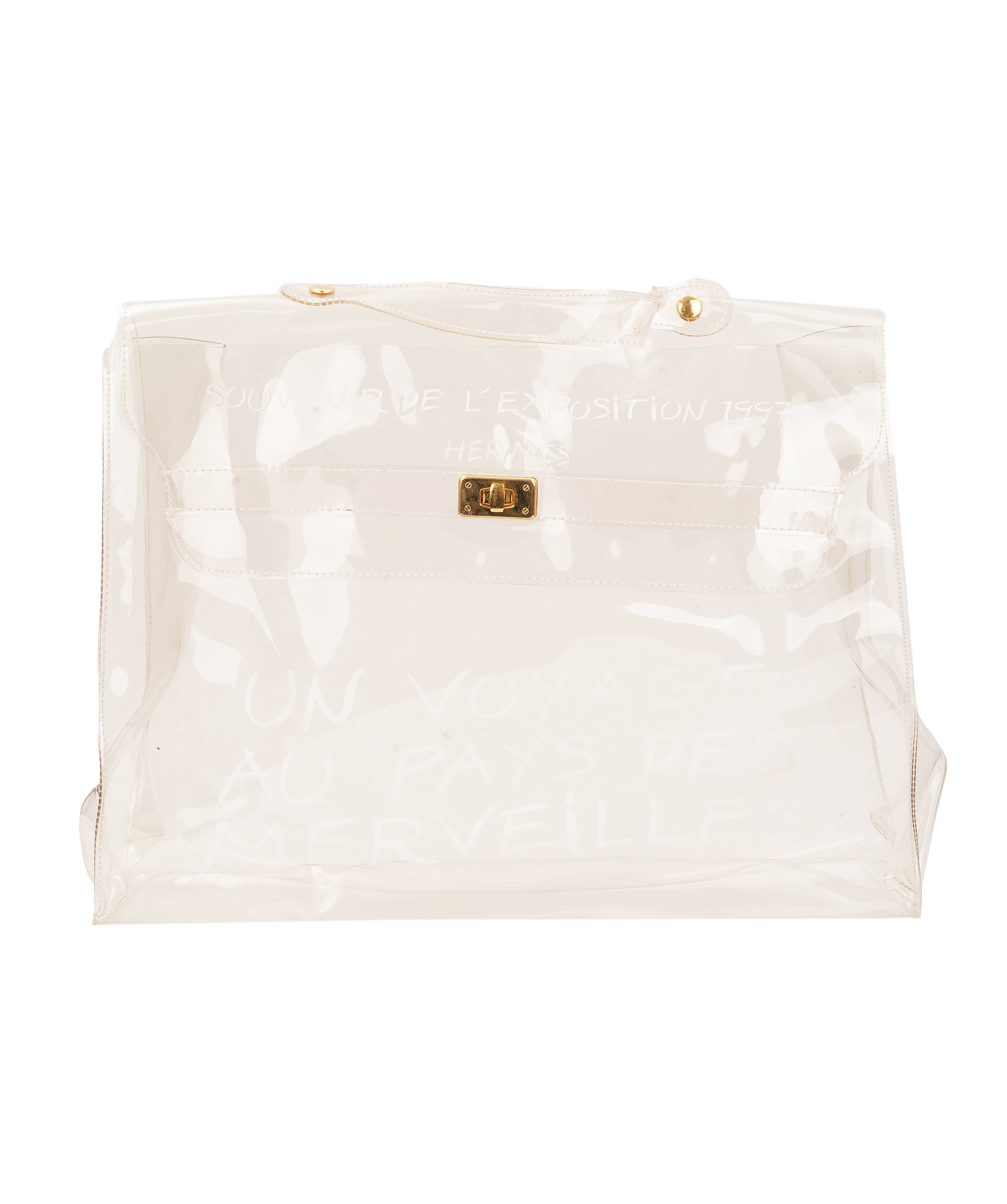 HERMES VINYL KELLY SOUVENIR DE L' EXPOSITION 1997 CLEAR HAND BAG GOLD HARDWARE 90327407