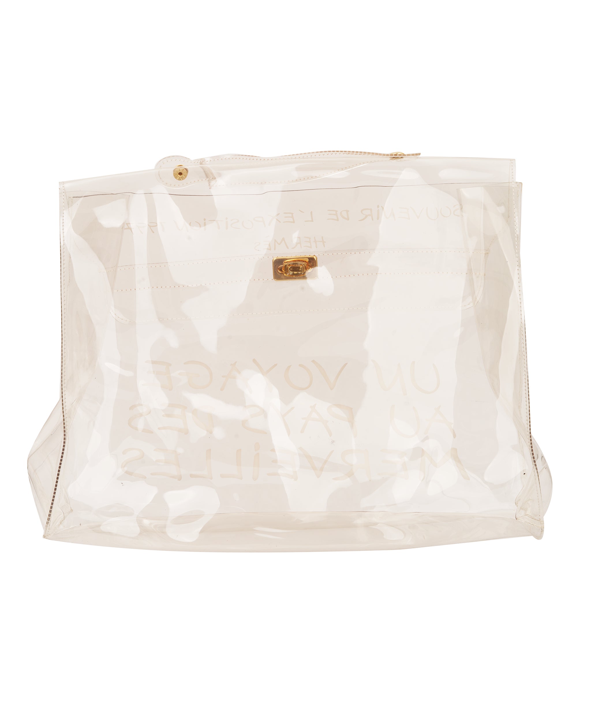HERMES VINYL KELLY SOUVENIR DE L' EXPOSITION 1997 CLEAR HAND BAG GOLD HARDWARE 90327407