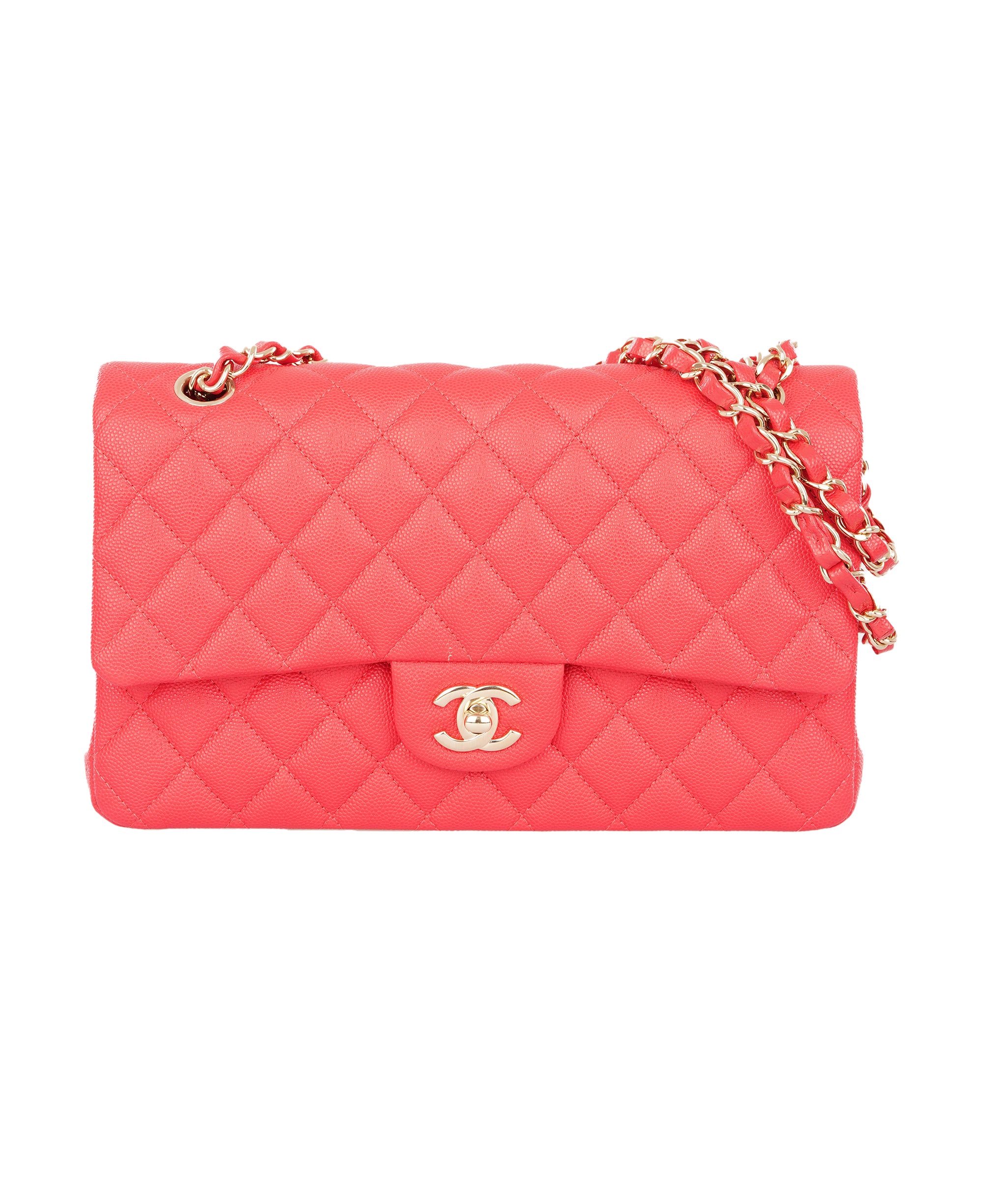 Chanel Vibrant Red Quilted Caviar Leather Classic Double Flap Bag  ALTC1185