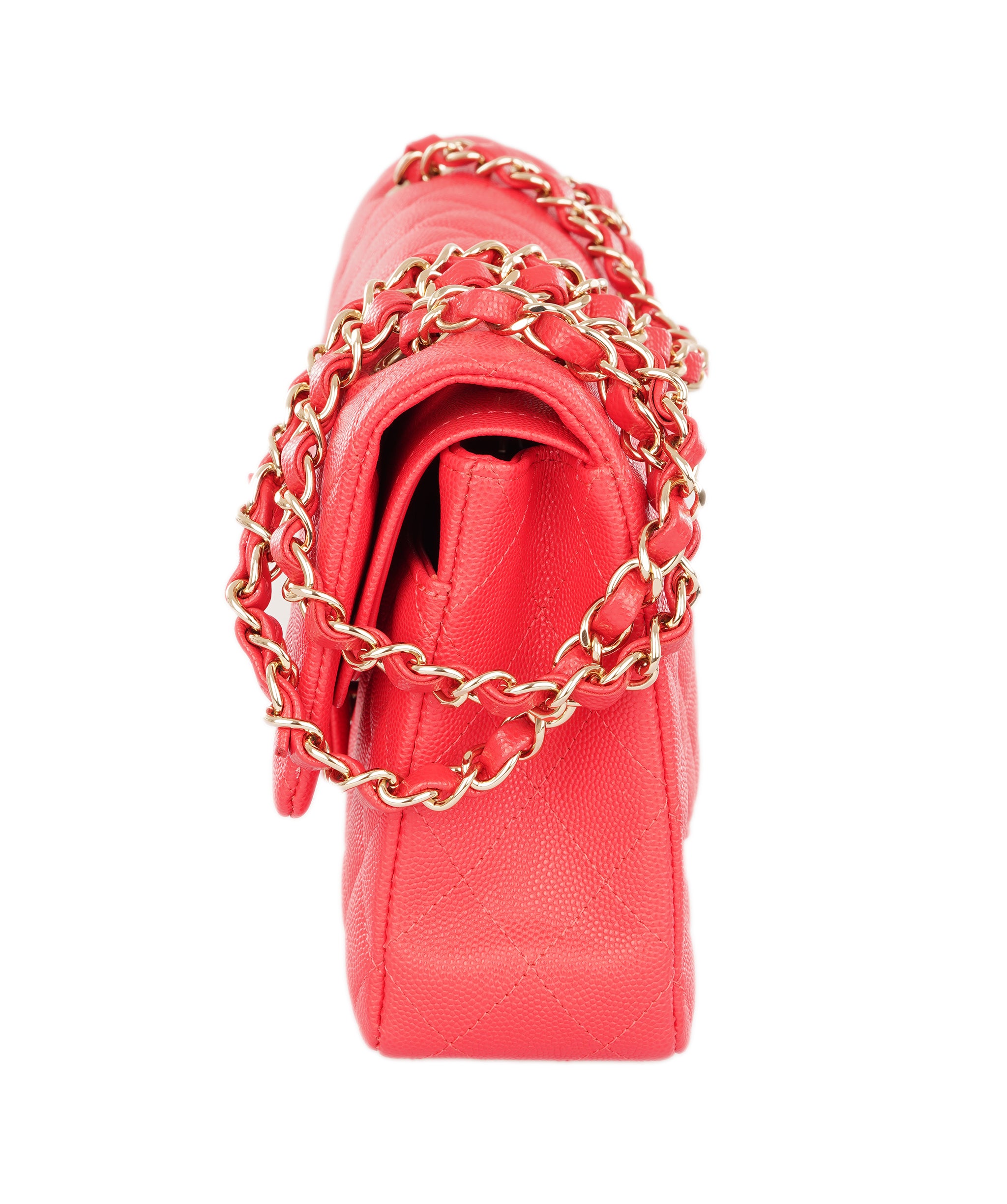 Chanel Vibrant Red Quilted Caviar Leather Classic Double Flap Bag  ALTC1185
