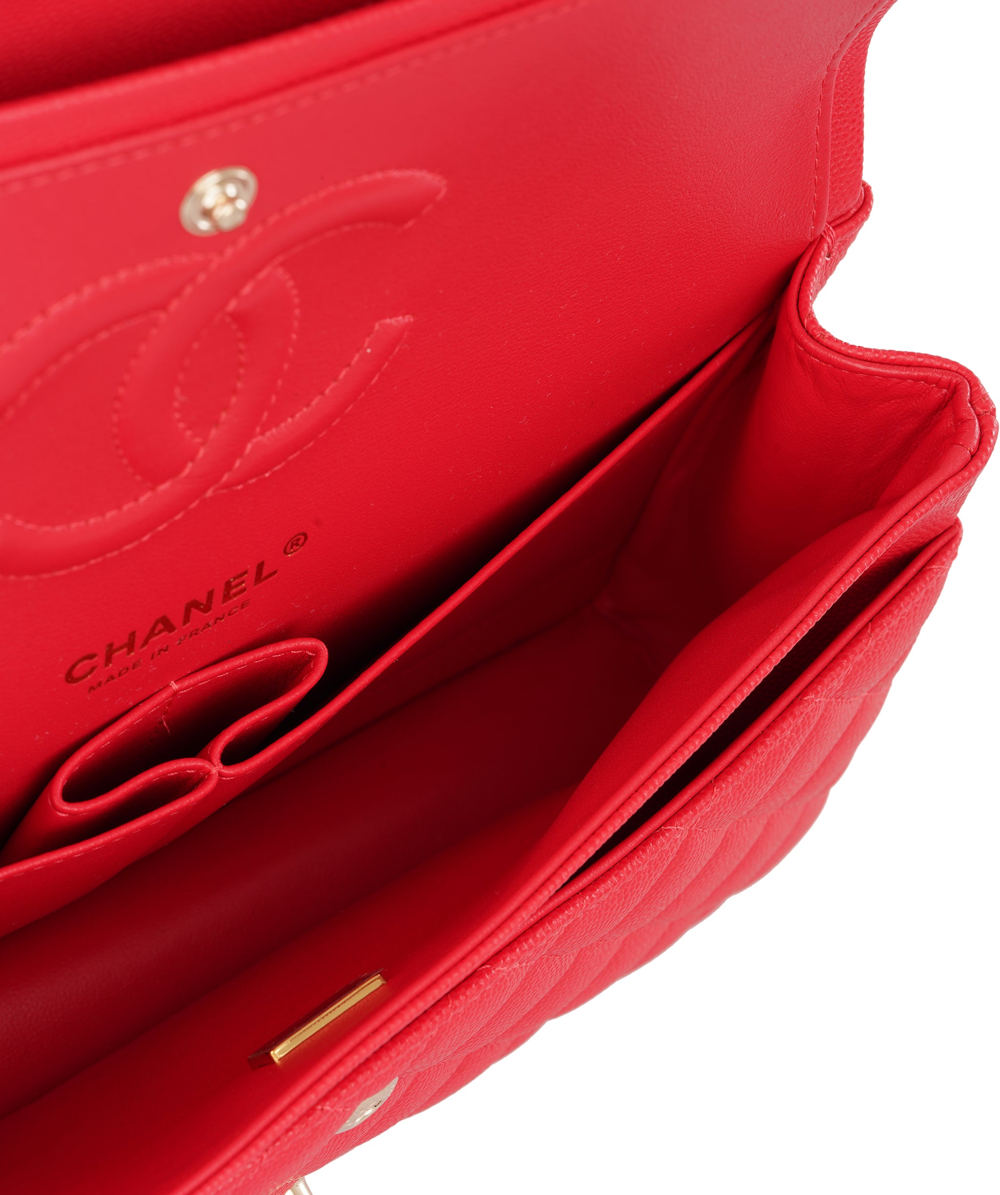 Chanel Vibrant Red Quilted Caviar Leather Classic Double Flap Bag  ALTC1185