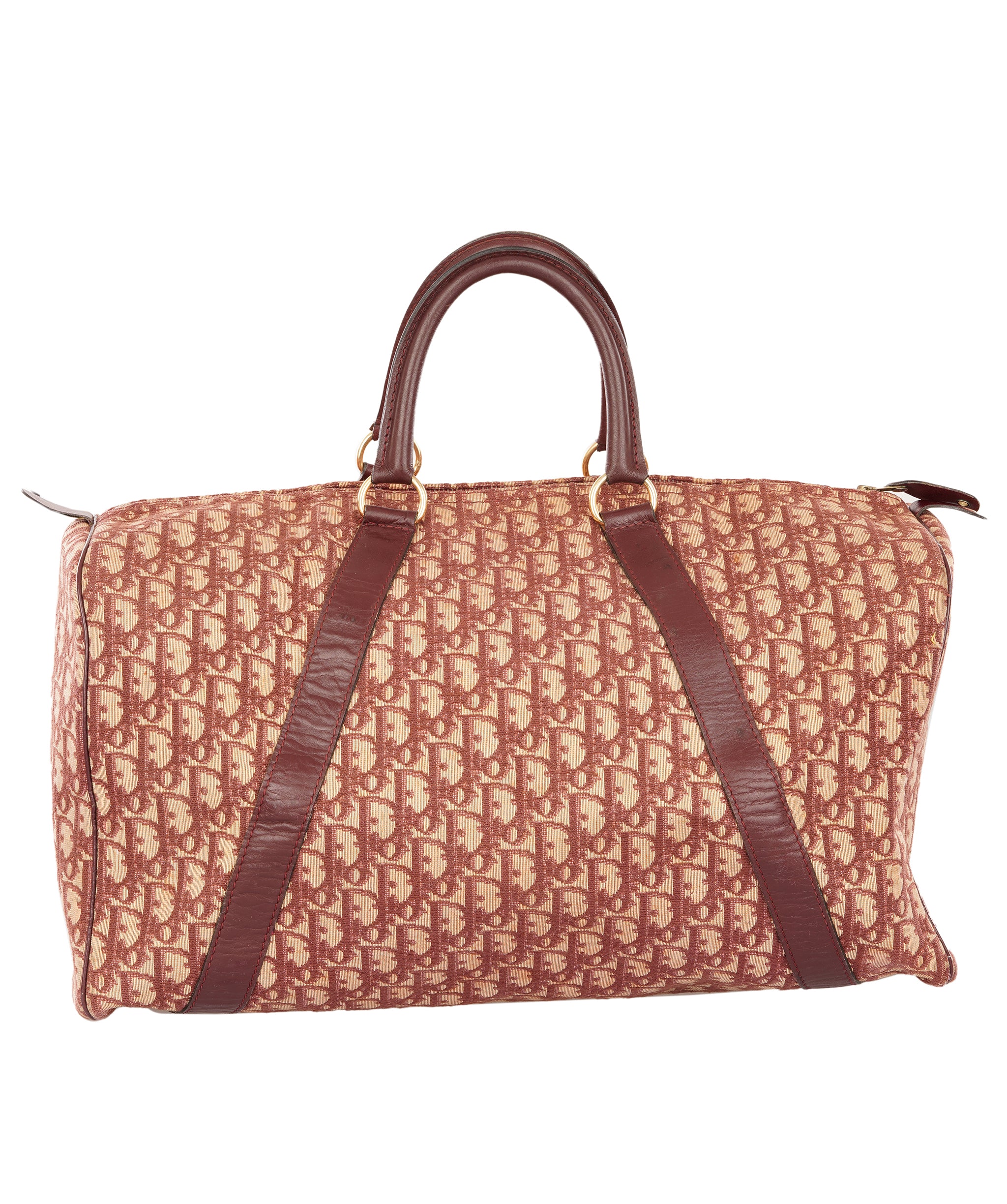 Christian Dior Burgundy and Beige Trotter Monogram Oblique Canvas Boston Bag ALC4364