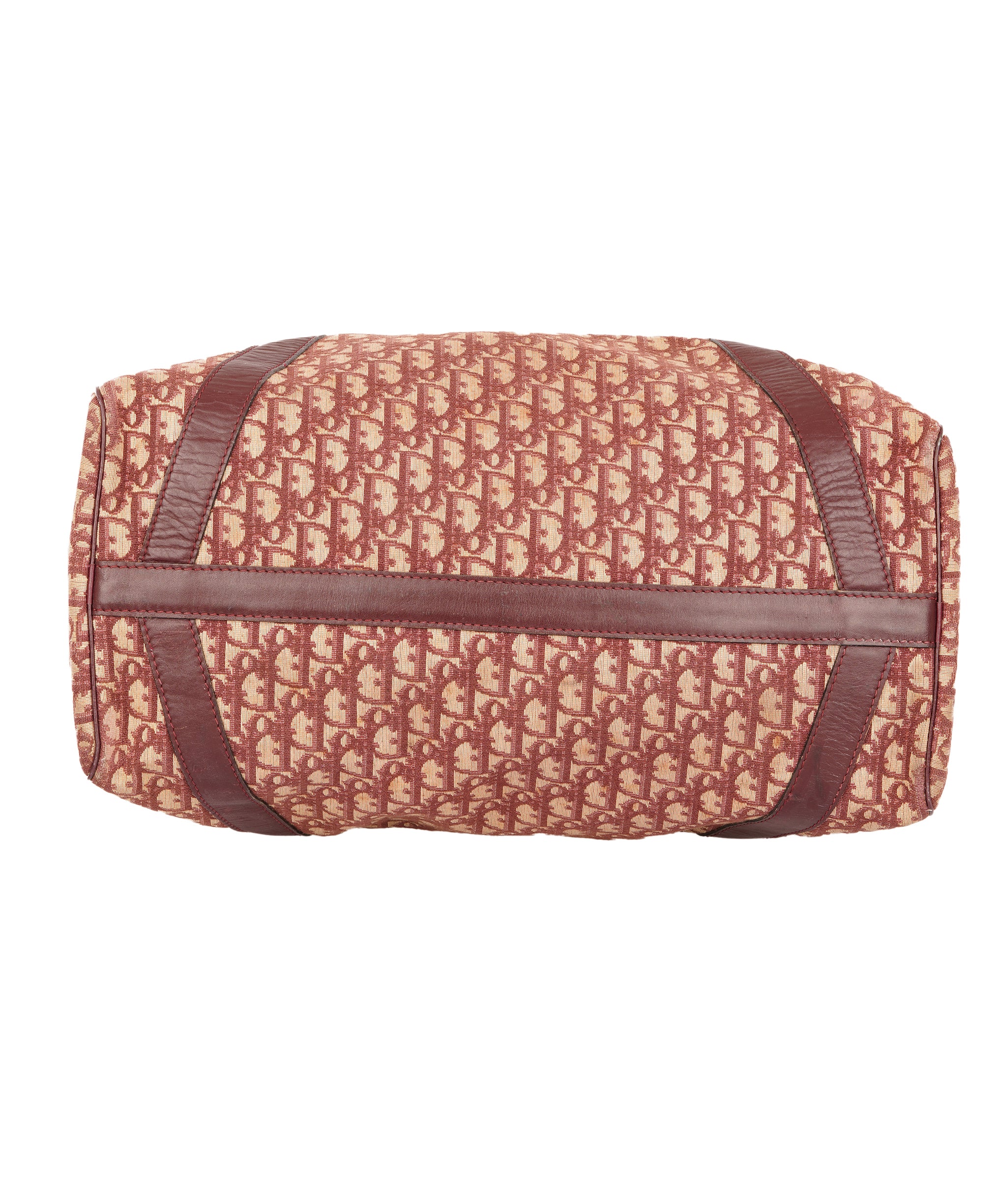 Christian Dior Burgundy and Beige Trotter Monogram Oblique Canvas Boston Bag ALC4364