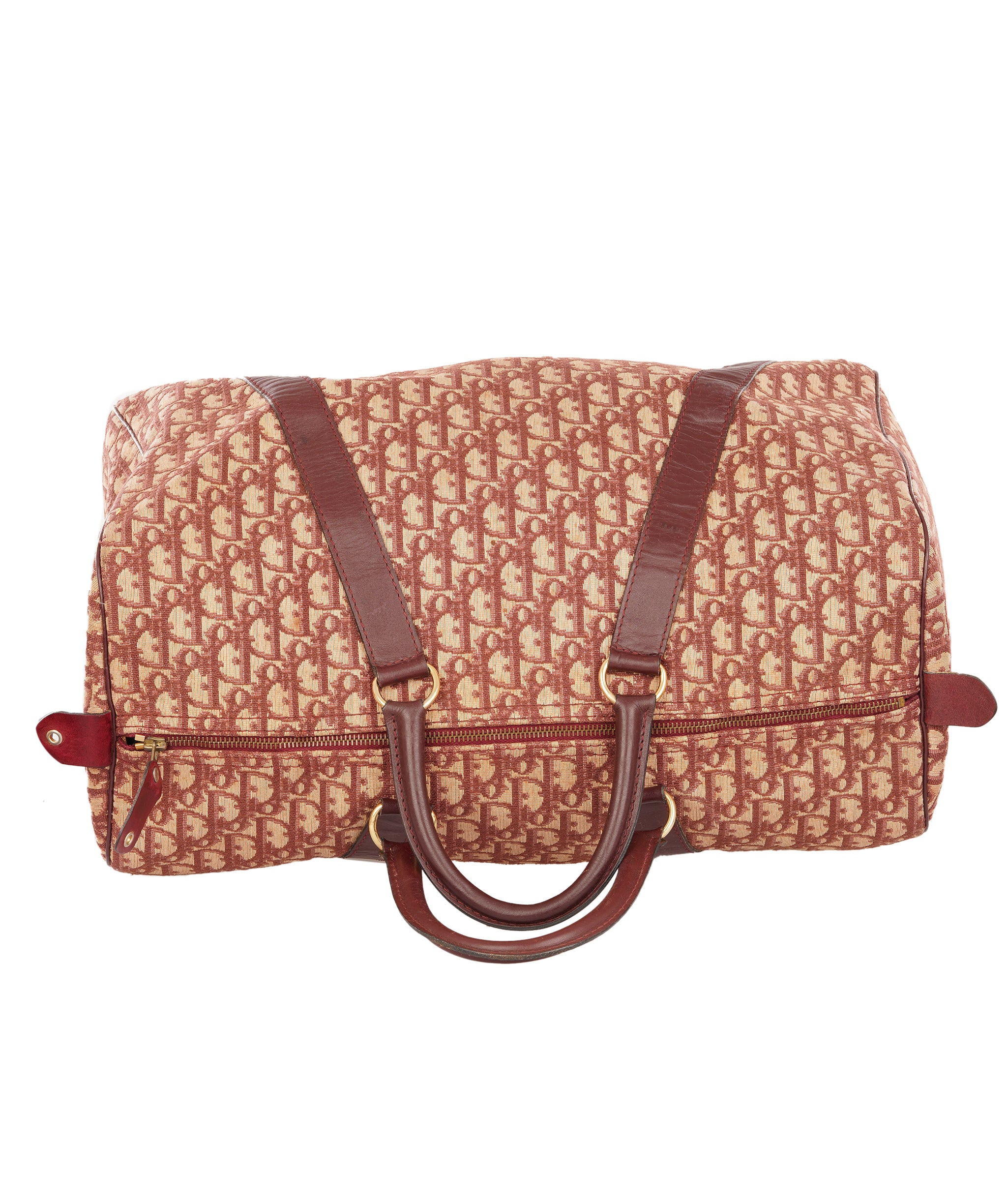 Christian Dior Burgundy and Beige Trotter Monogram Oblique Canvas Boston Bag ALC4364