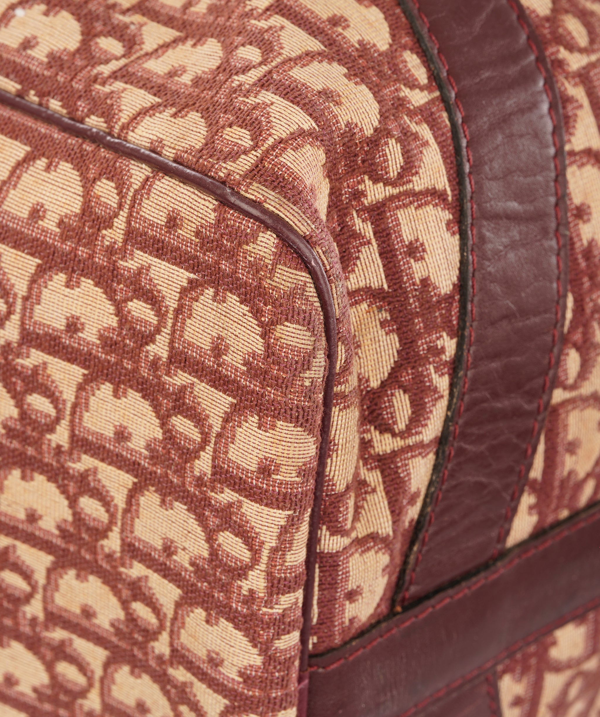Christian Dior Burgundy and Beige Trotter Monogram Oblique Canvas Boston Bag ALC4364