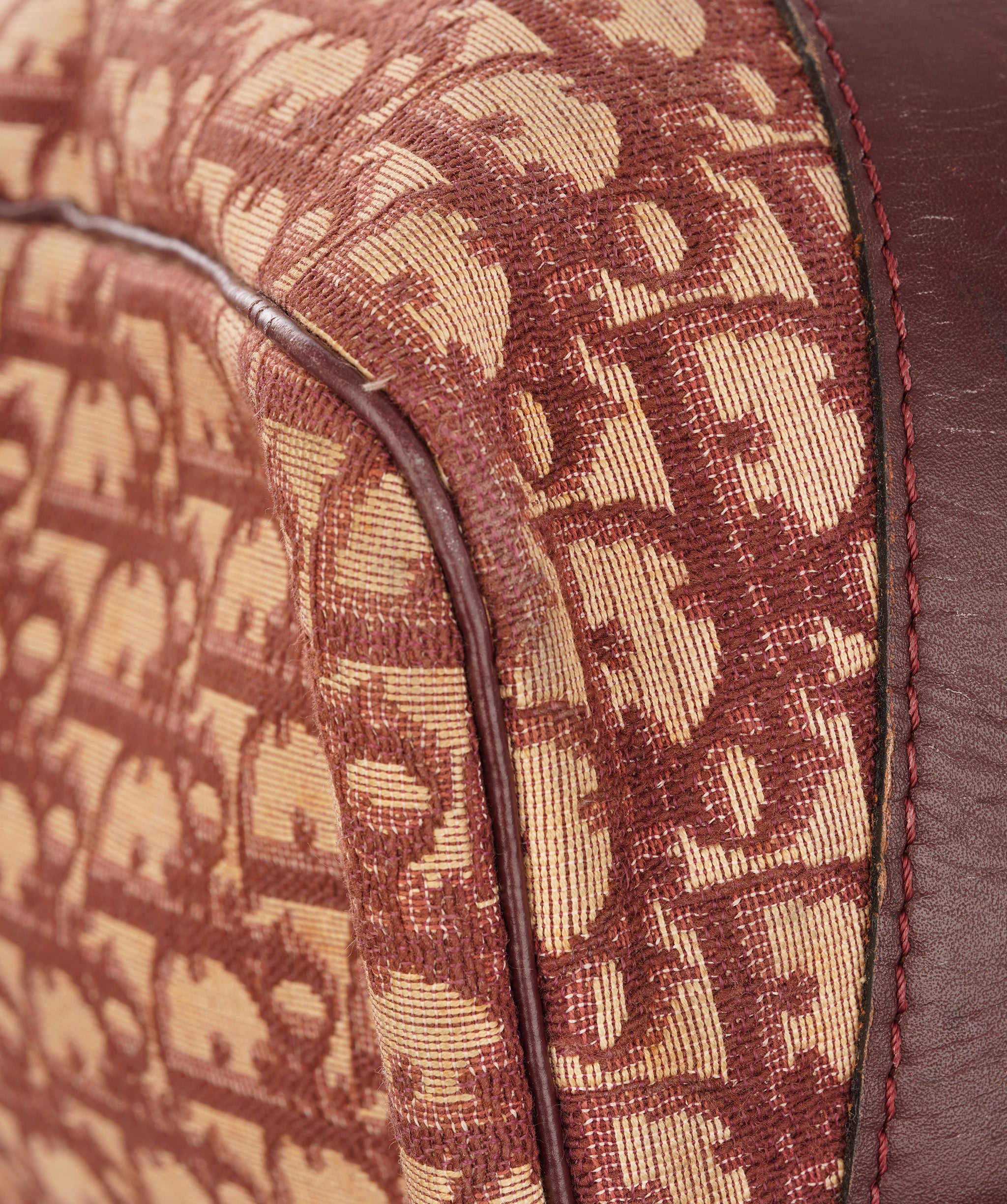 Christian Dior Burgundy and Beige Trotter Monogram Oblique Canvas Boston Bag ALC4364