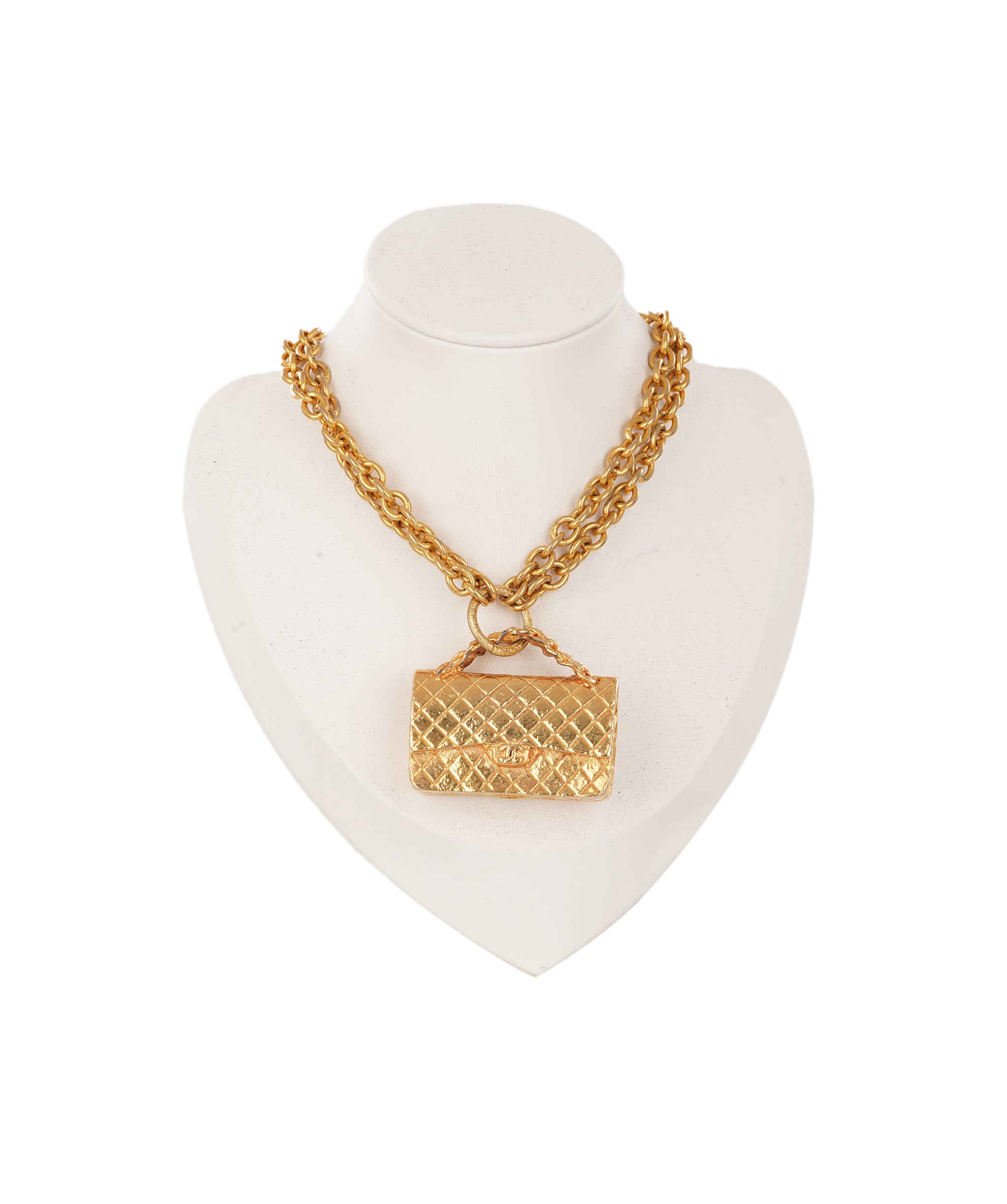 24K Gold Vintage Chanel Classic Flap Bag Pendant Necklace ALC4359