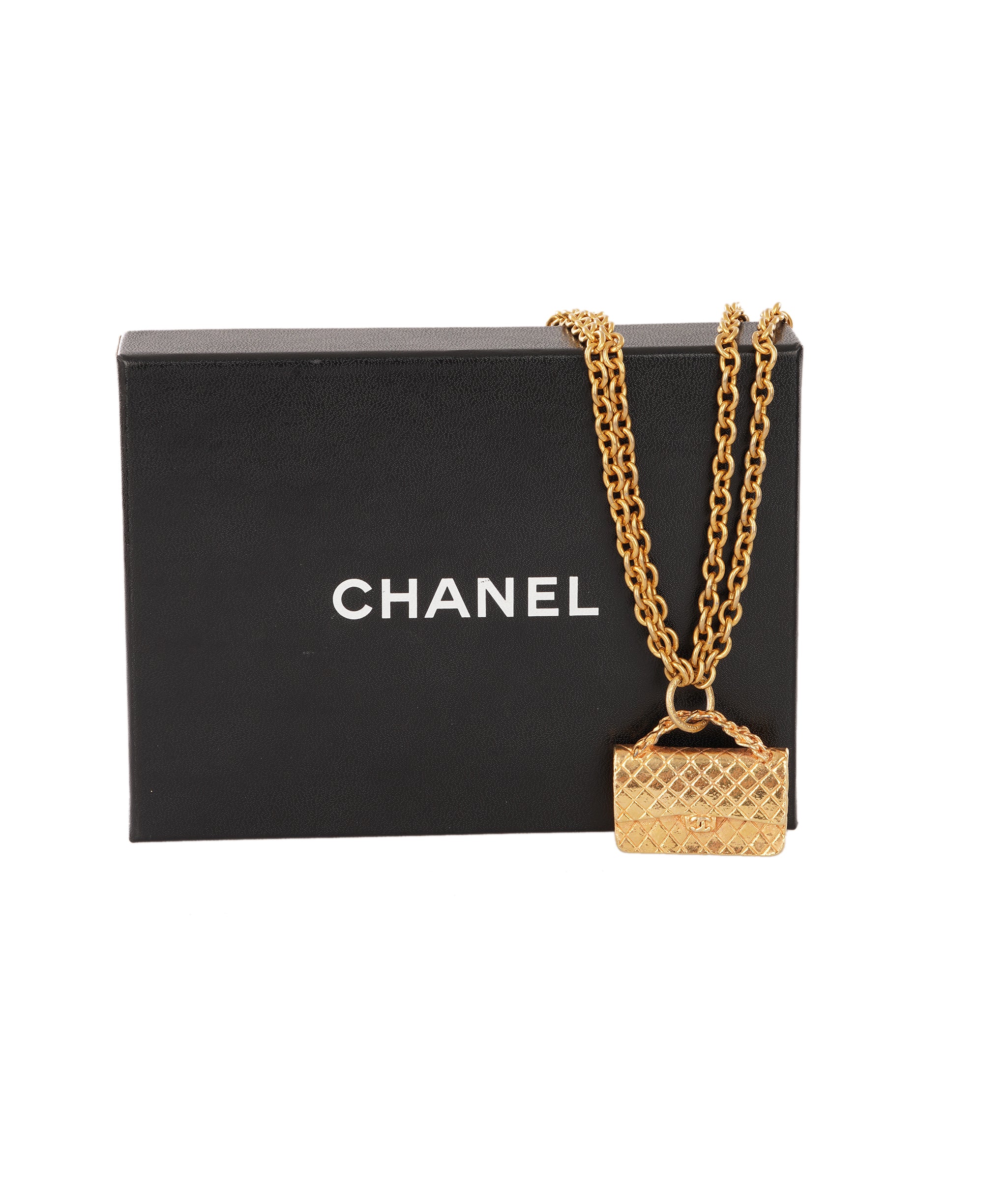 24K Gold Vintage Chanel Classic Flap Bag Pendant Necklace ALC4359