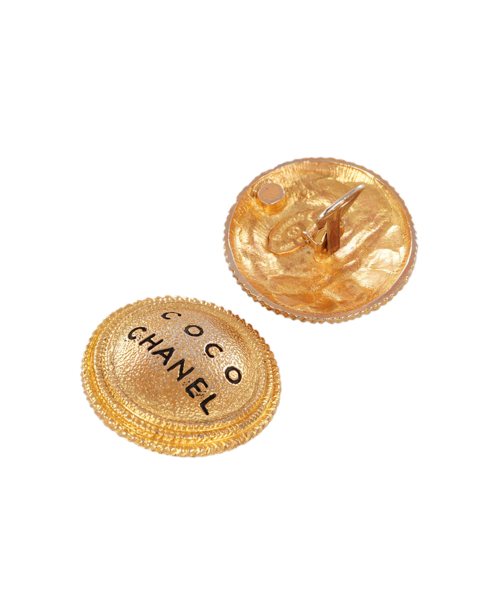 Chanel 24K Gold-Plated Coco Medallion Clip-On Earrings ALC4346
