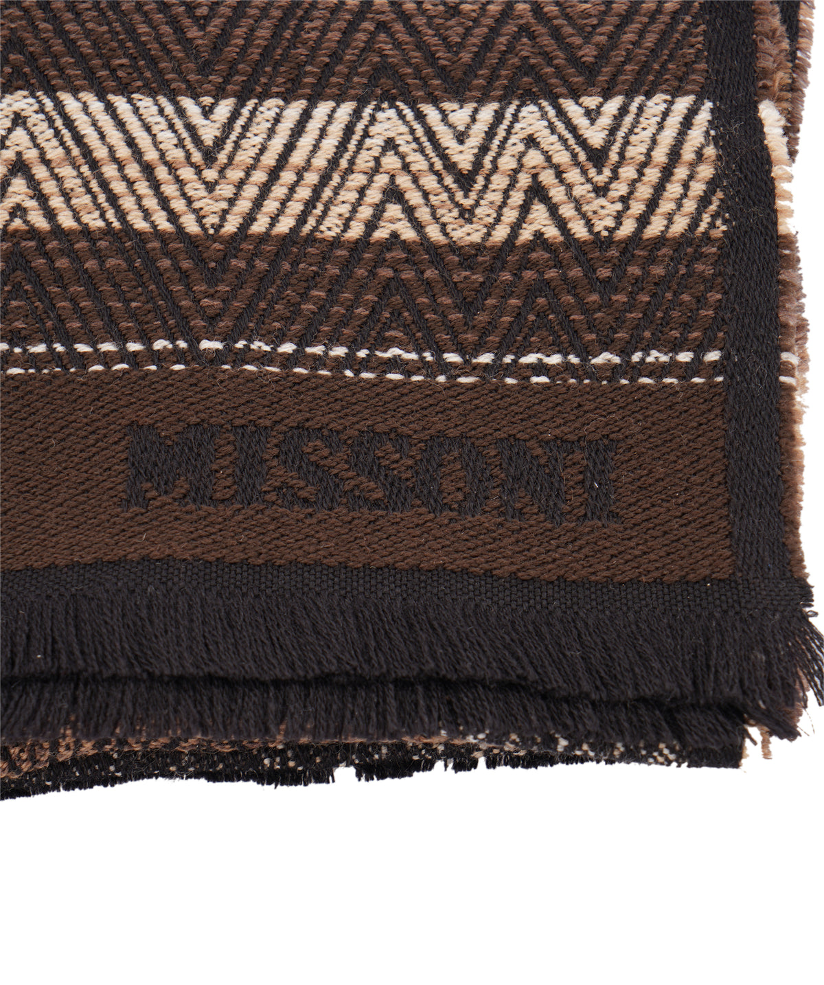 Missoni Brown Zigzag-Pattern Knit Fringed Scarf ANL0181