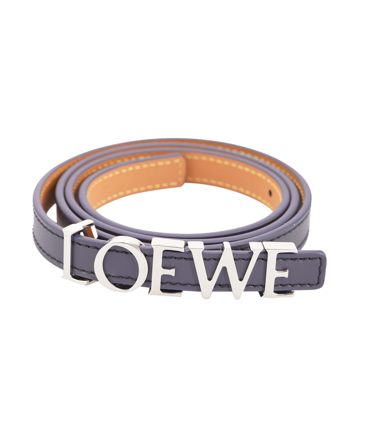 Loewe Abbys Blue Logo Lettering Leather Belt with Palladium-tone Hardware ANL0169