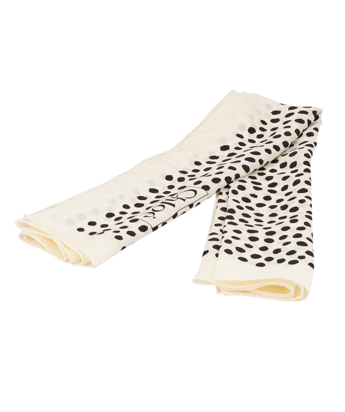 Chloe Black Spotted Polka-Dot Beige Silk Square Scarf ANL0160