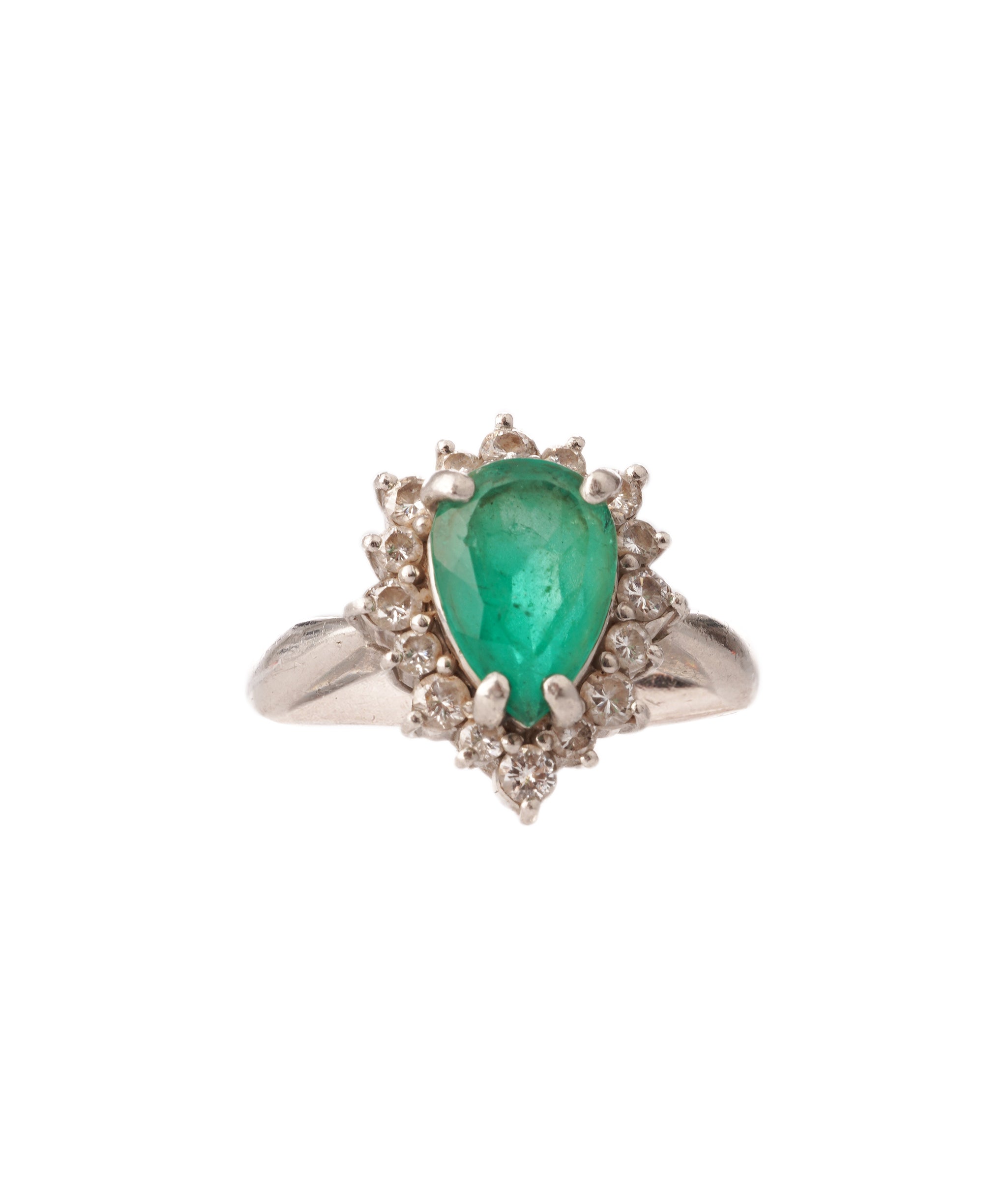 Emerald  pear - palladium and diamond ring  ALC4286