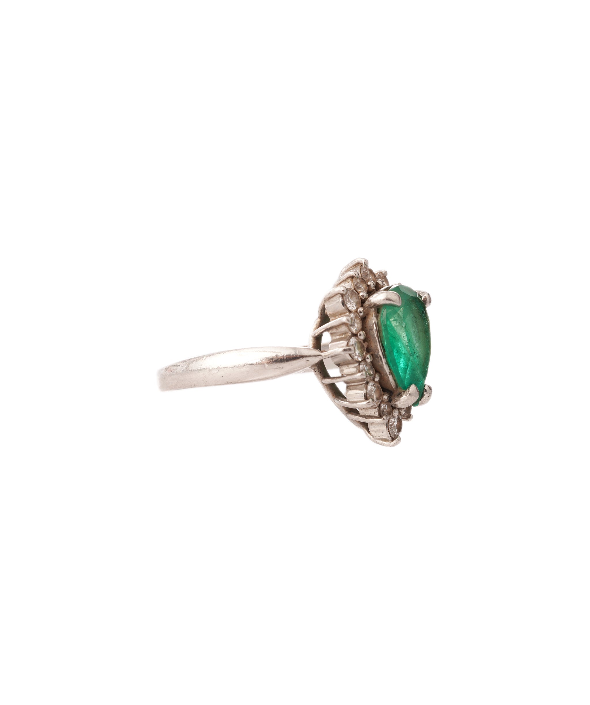 Emerald  pear - palladium and diamond ring  ALC4286