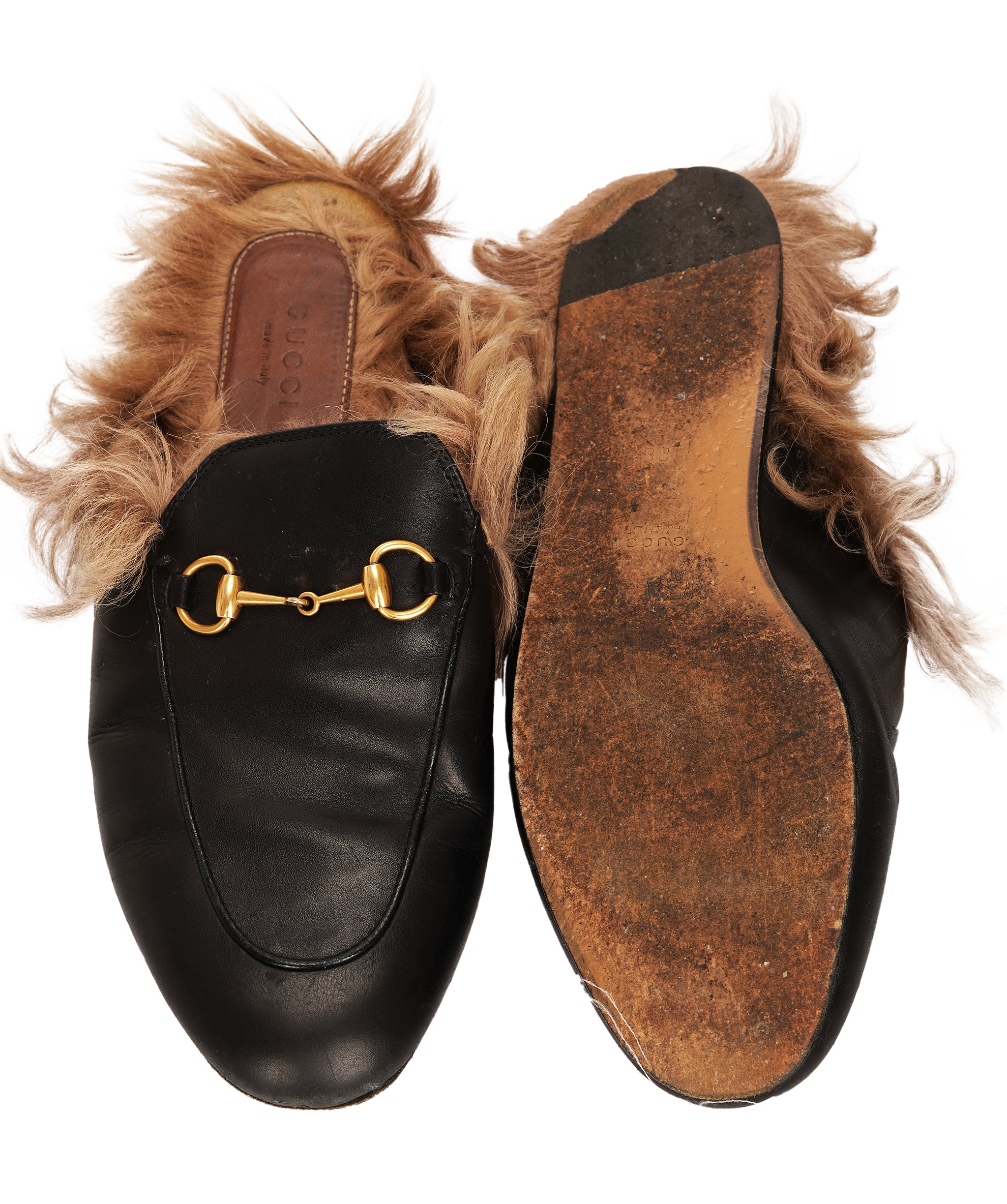 Gucci - princetown backless fur slip ons - black ALC4276