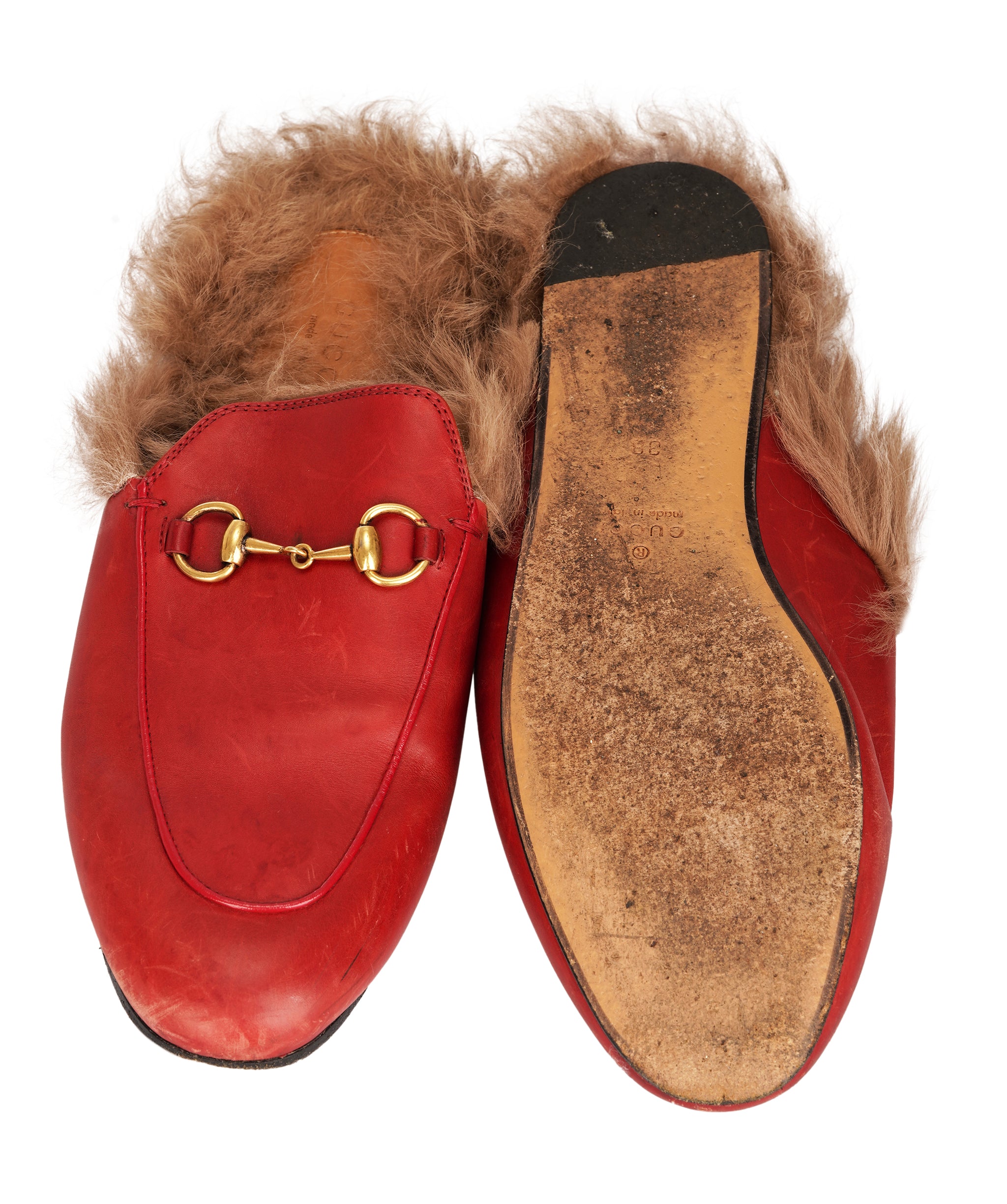 Gucci - princetown backless fur slip ons - red ALC4275