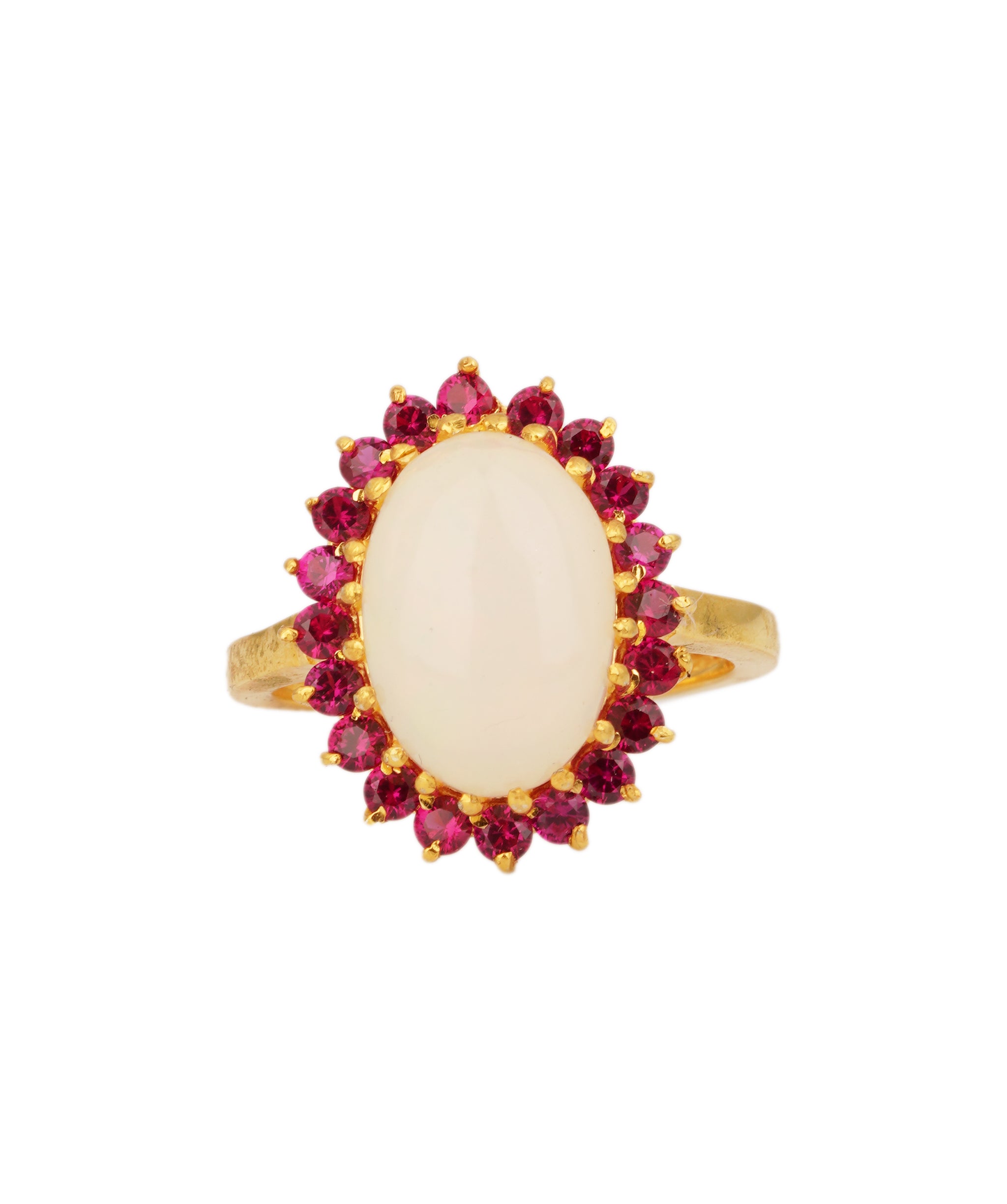 Natural Fire Opal with Red Garnets Art Deco Ring ANC1759