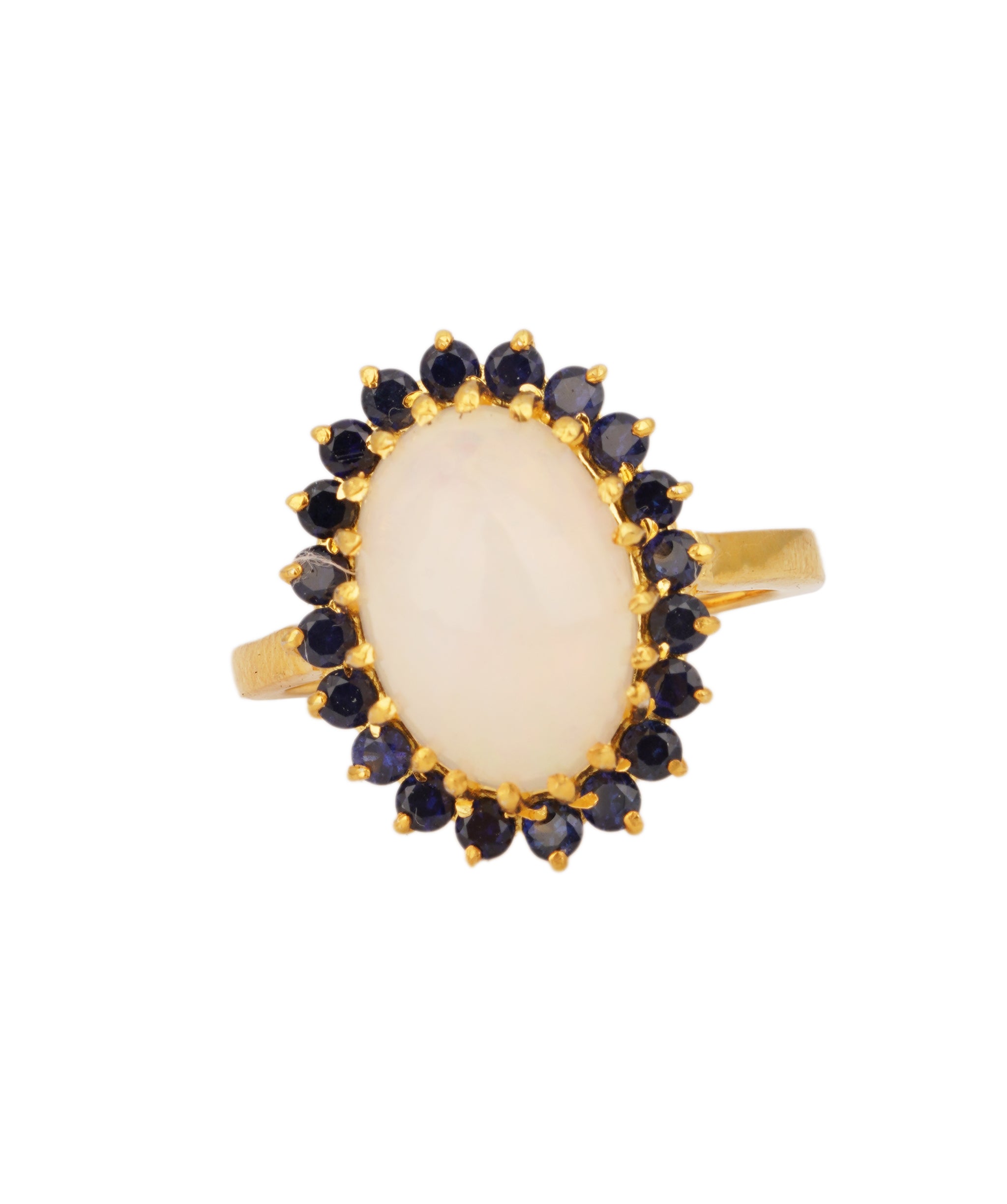 Natural Opal with Blue Sapphires Art Deco Ring ANC1760