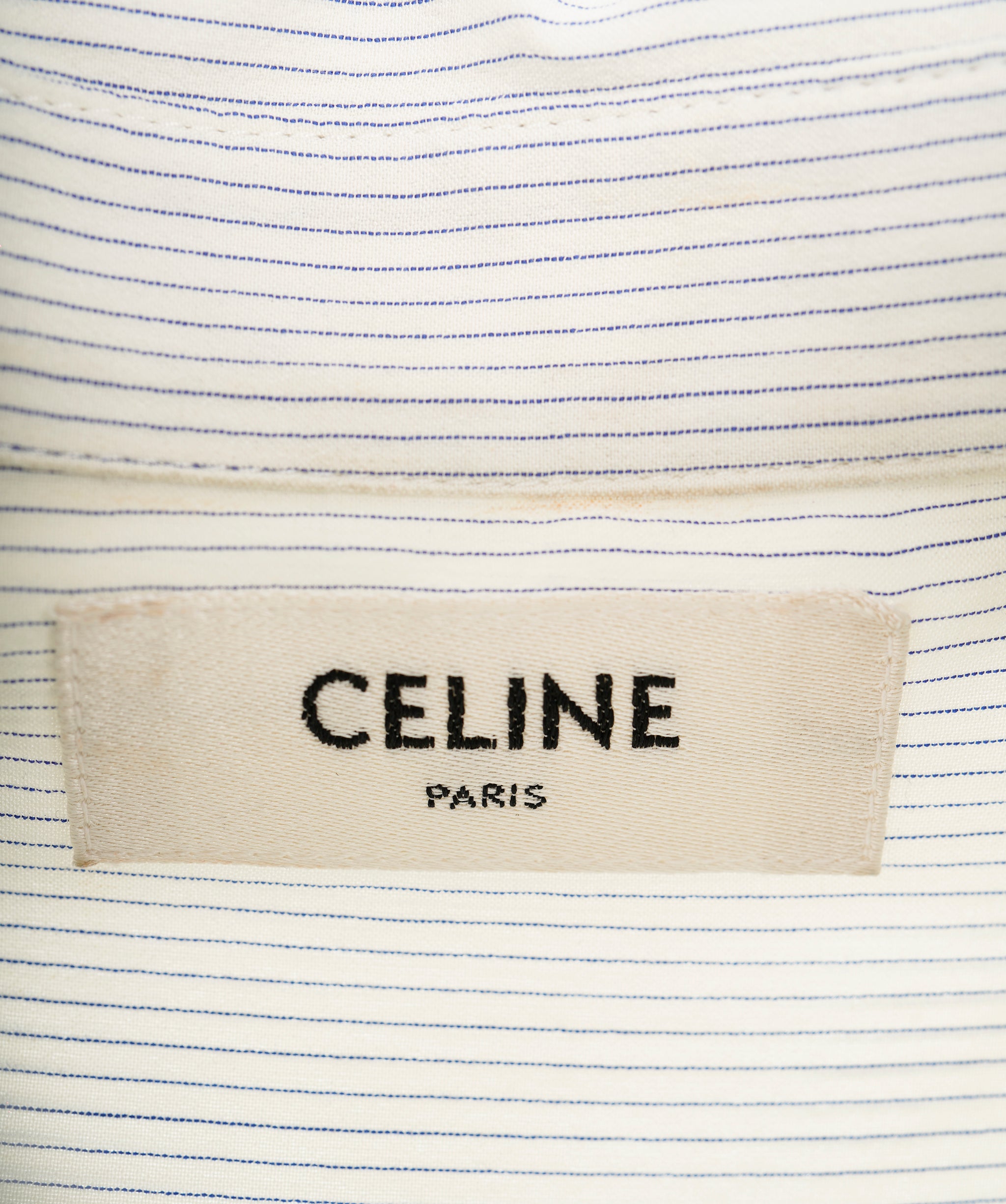 Celine White & Blue Striped Silk Frill Collar Triomphe Shirt - FR 42  ALC1969