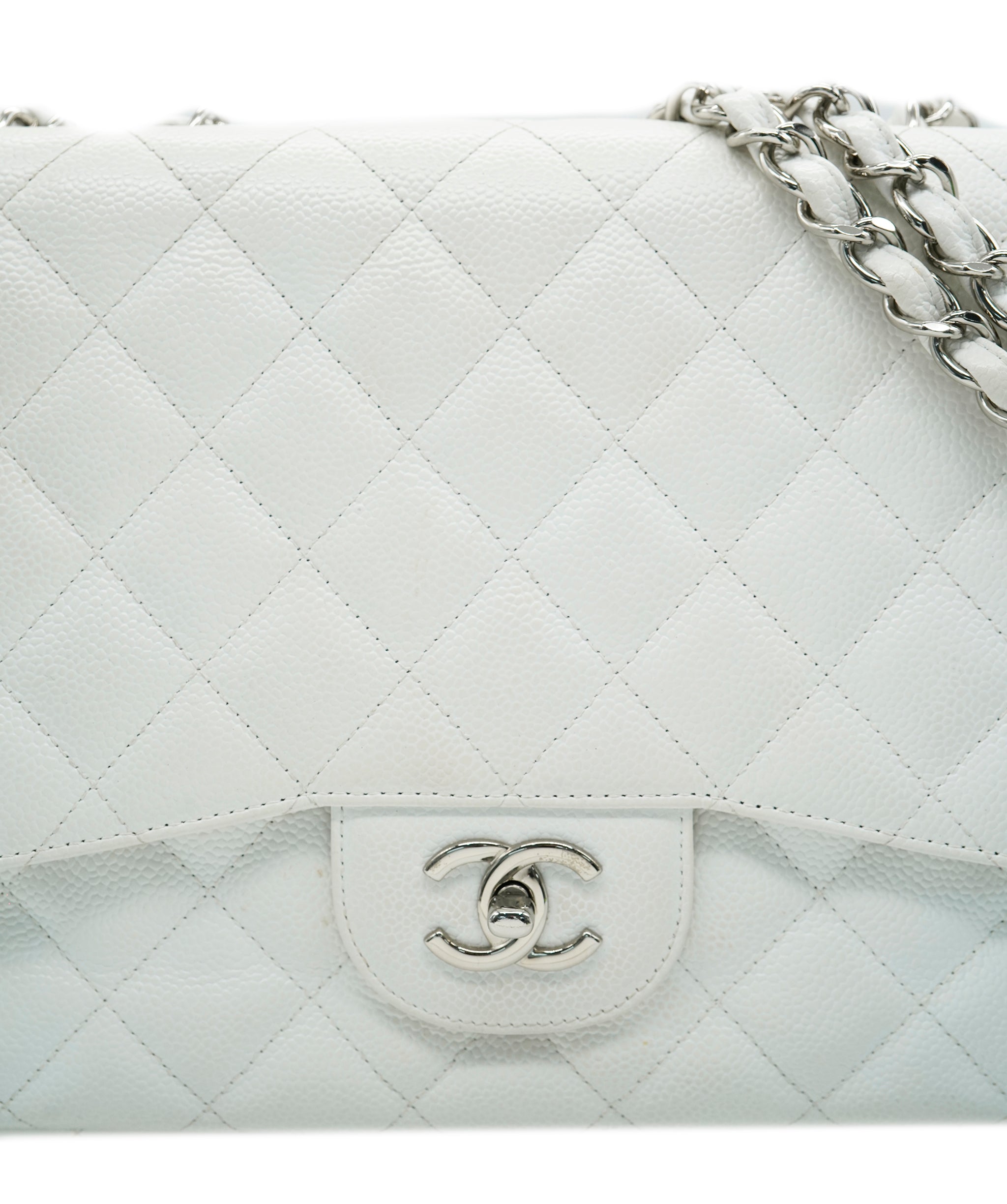 Chanel Maxi White Caviar With SHW Bag  ALC3564