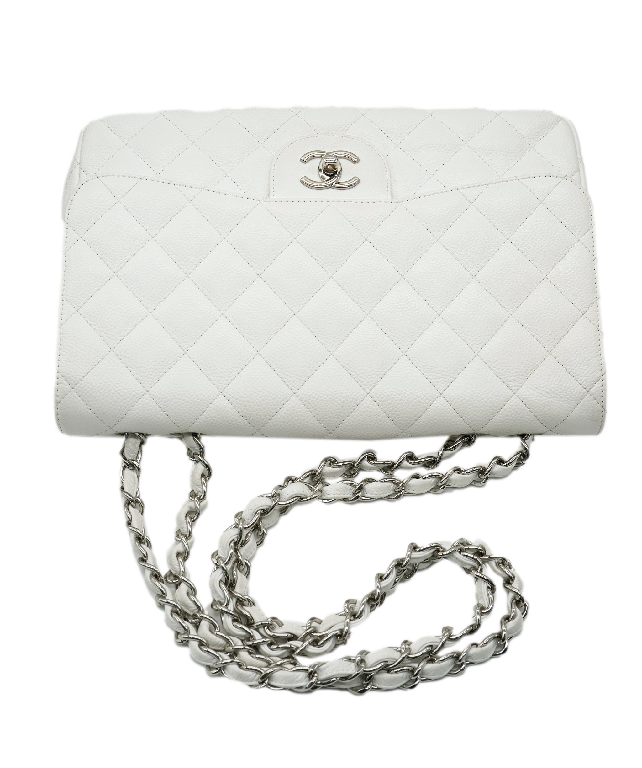 Chanel Maxi White Caviar With SHW Bag  ALC3564