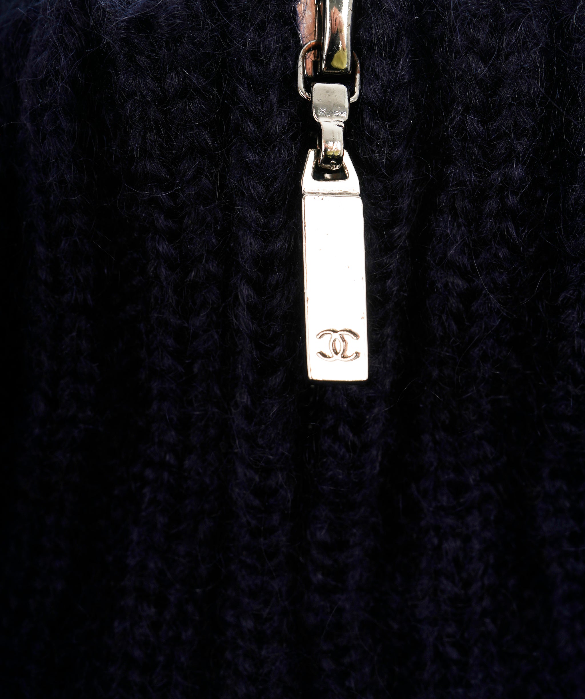 Chanel 2010 Navy Mohair Blend Zipped CC Button Knit Sweater - FR38  ALL0858