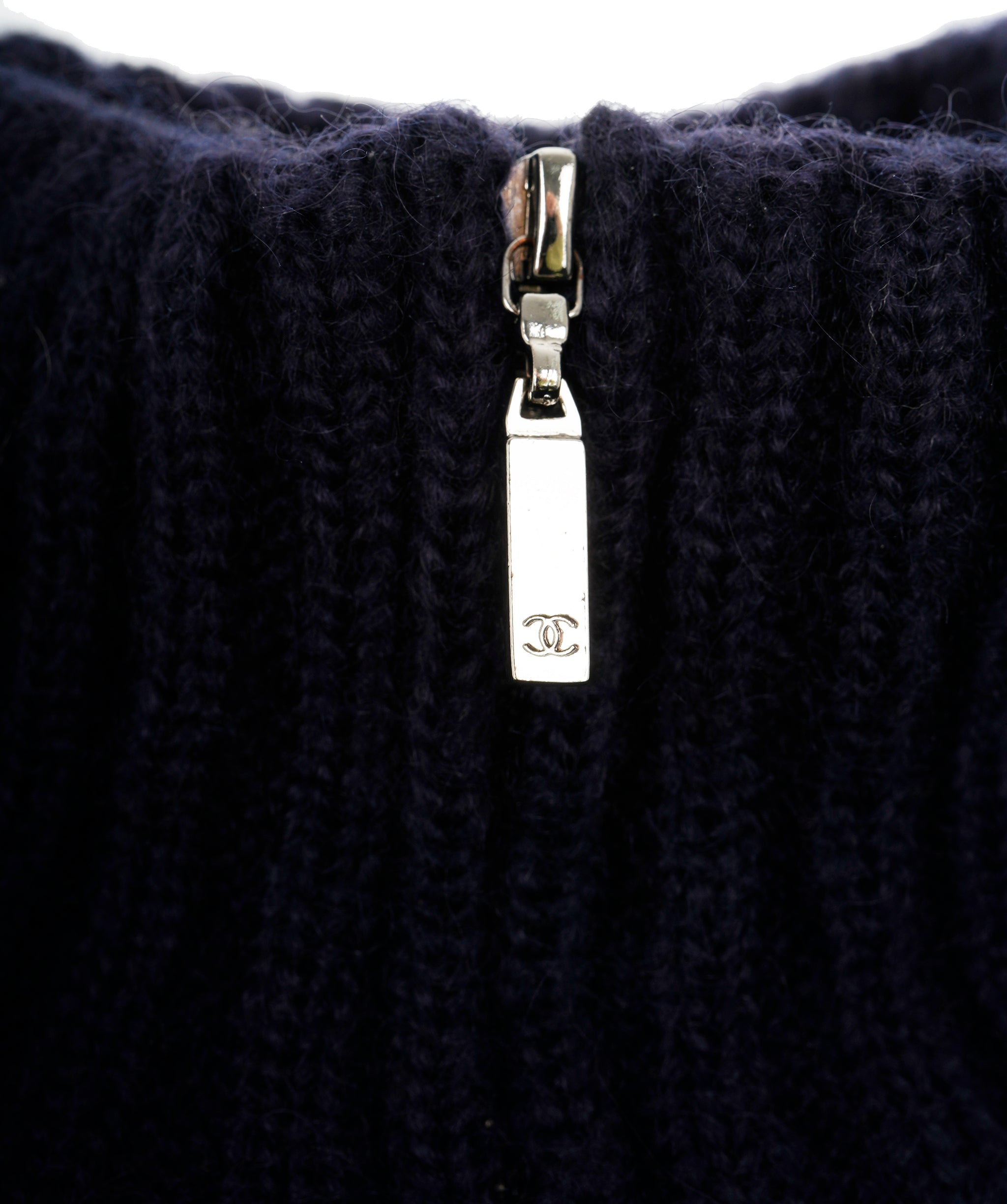 Chanel 2010 Navy Mohair Blend Zipped CC Button Knit Sweater - FR38  ALL0858