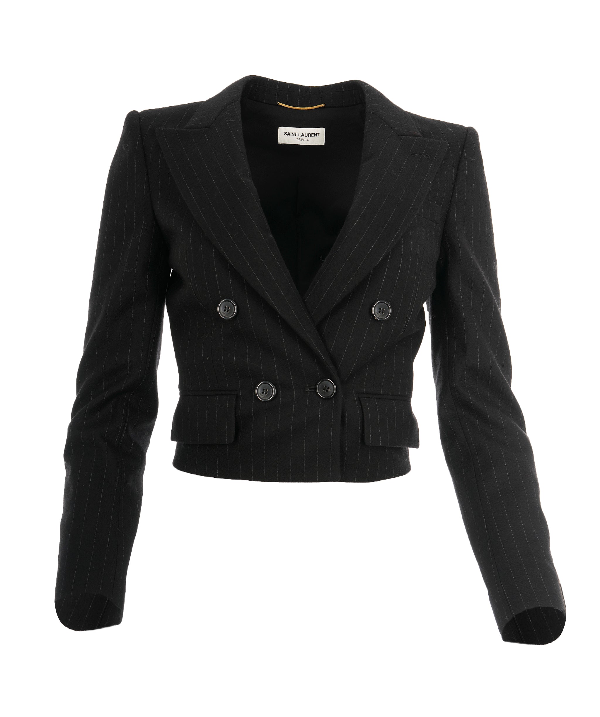 Saint Laurent 2023 Black Cropped Pinstripe Blazer FR38 RRP £2175 ALC1958